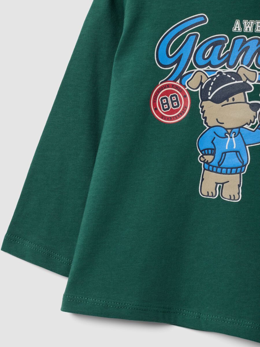 Green organic cotton T-shirt with puppy print for boys_2