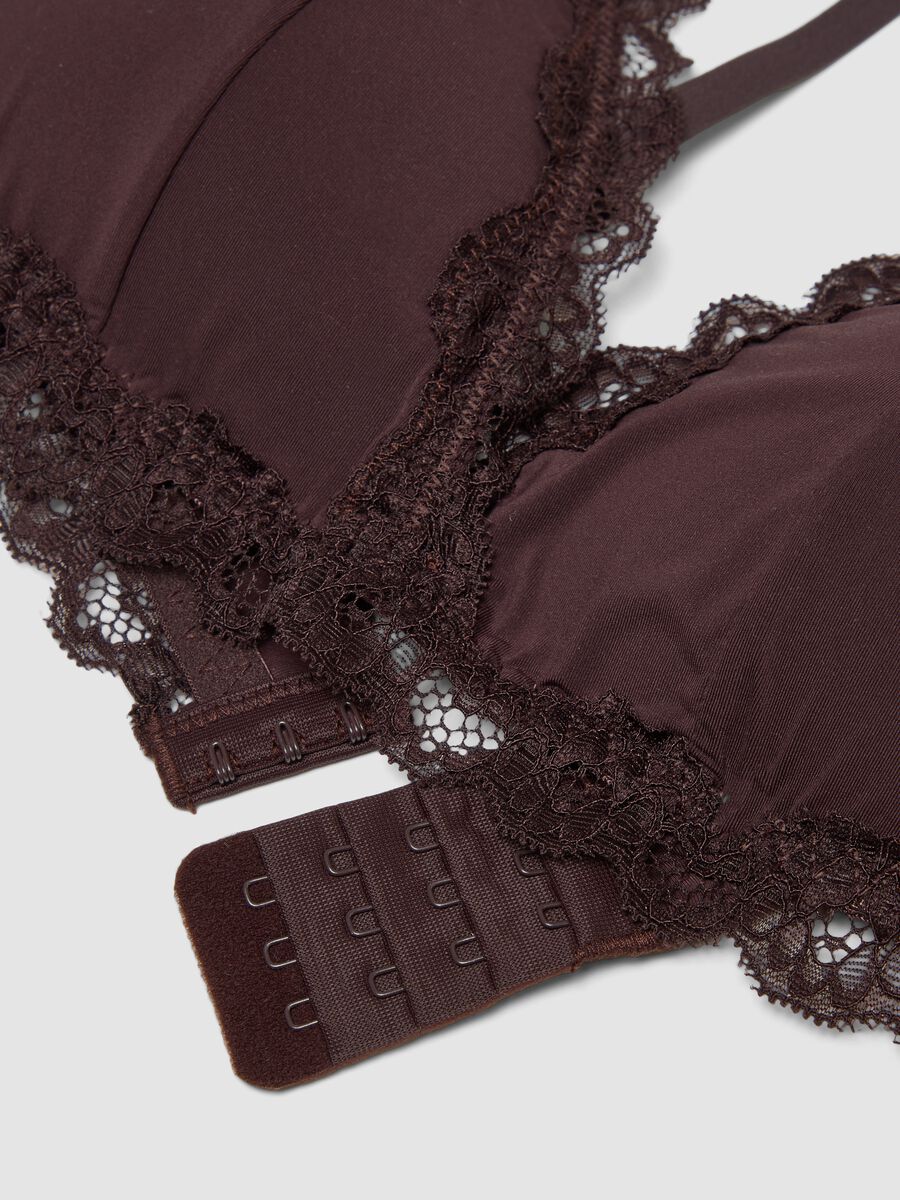 Brown stretch microfibre triangle bra with lace_5
