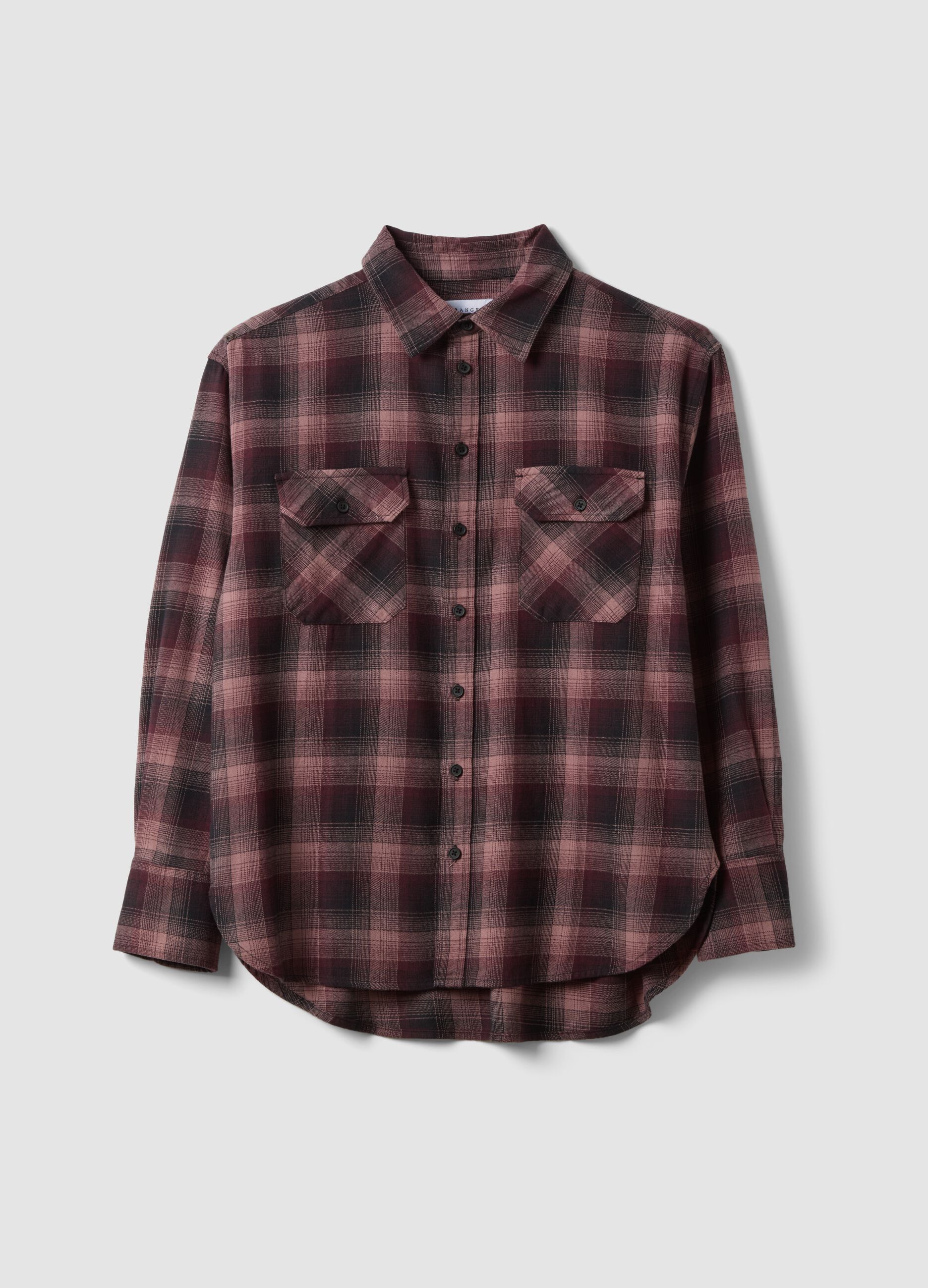 Camicia rosa a quadri in flanella di puro cotone regular fit