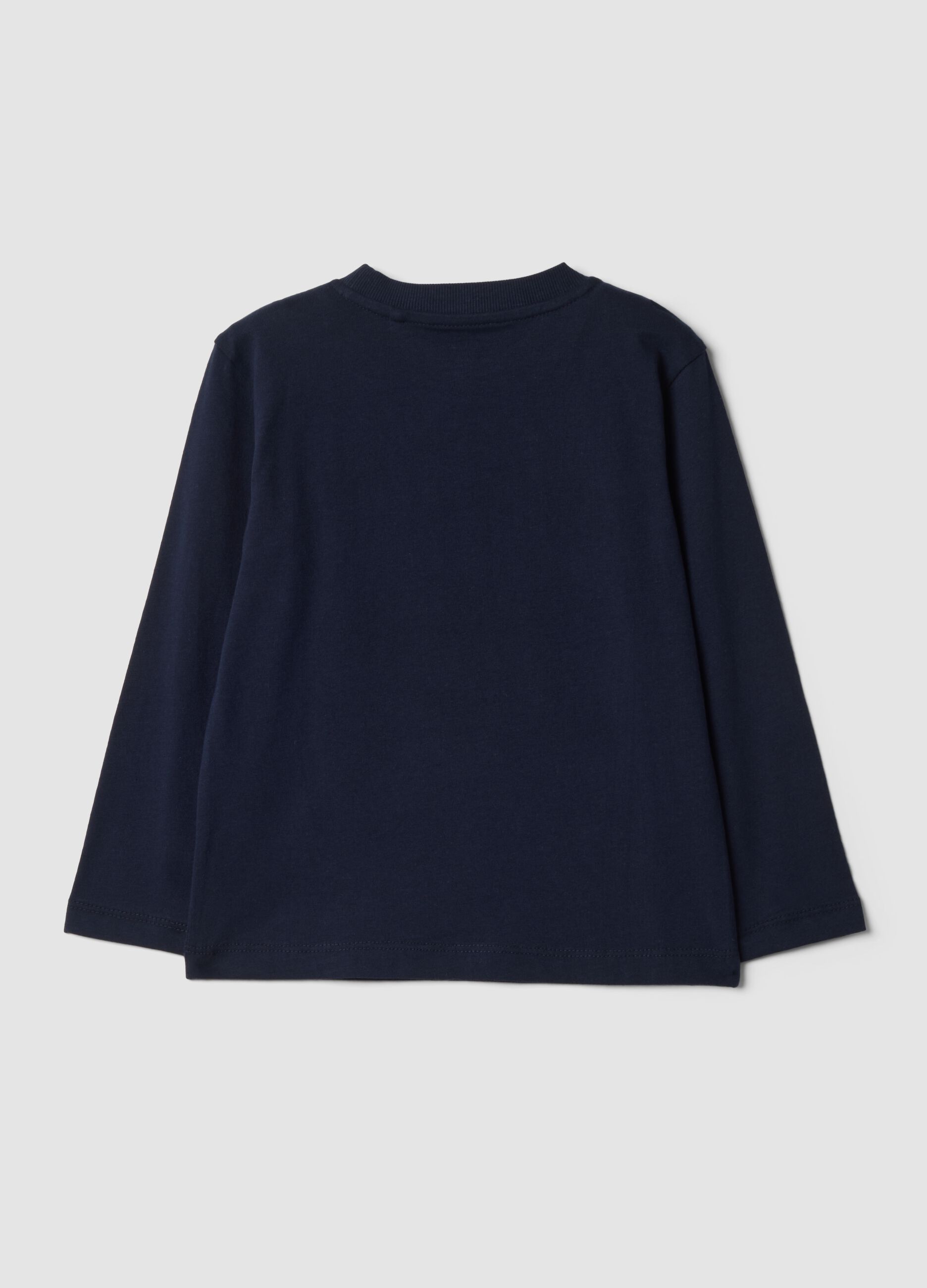 T-shirt blu in puro cotone organico con stampa college