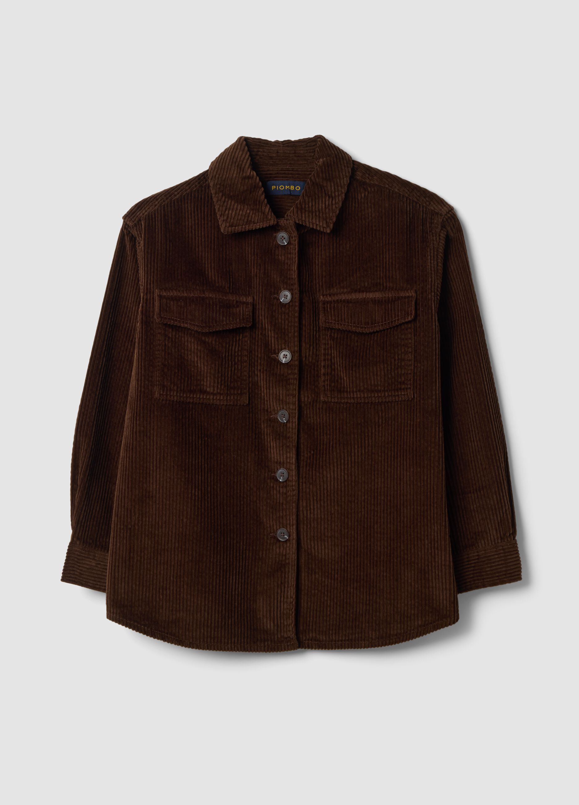 Camicia marrone scuro in puro cotone a coste