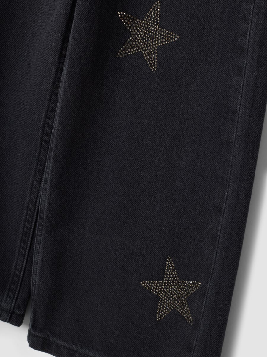 Blue pure cotton wide-leg jeans with stars_1