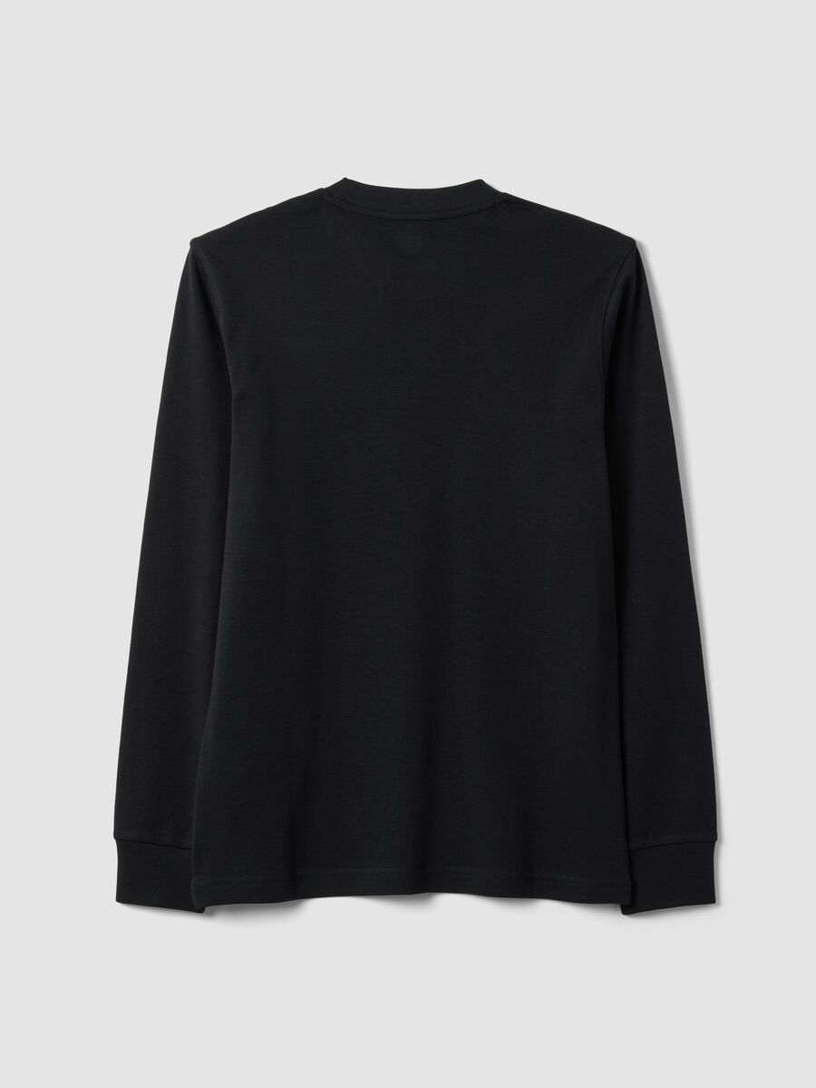 Black pure cotton long-sleeve crew-neck T-shirt, regular fit_6