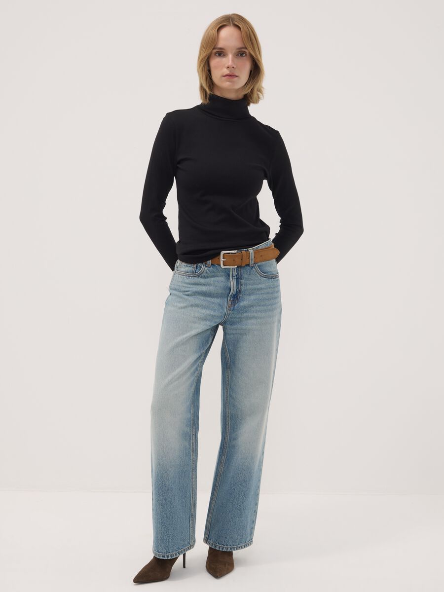 Black pure cotton long-sleeve crew-neck T-shirt_2