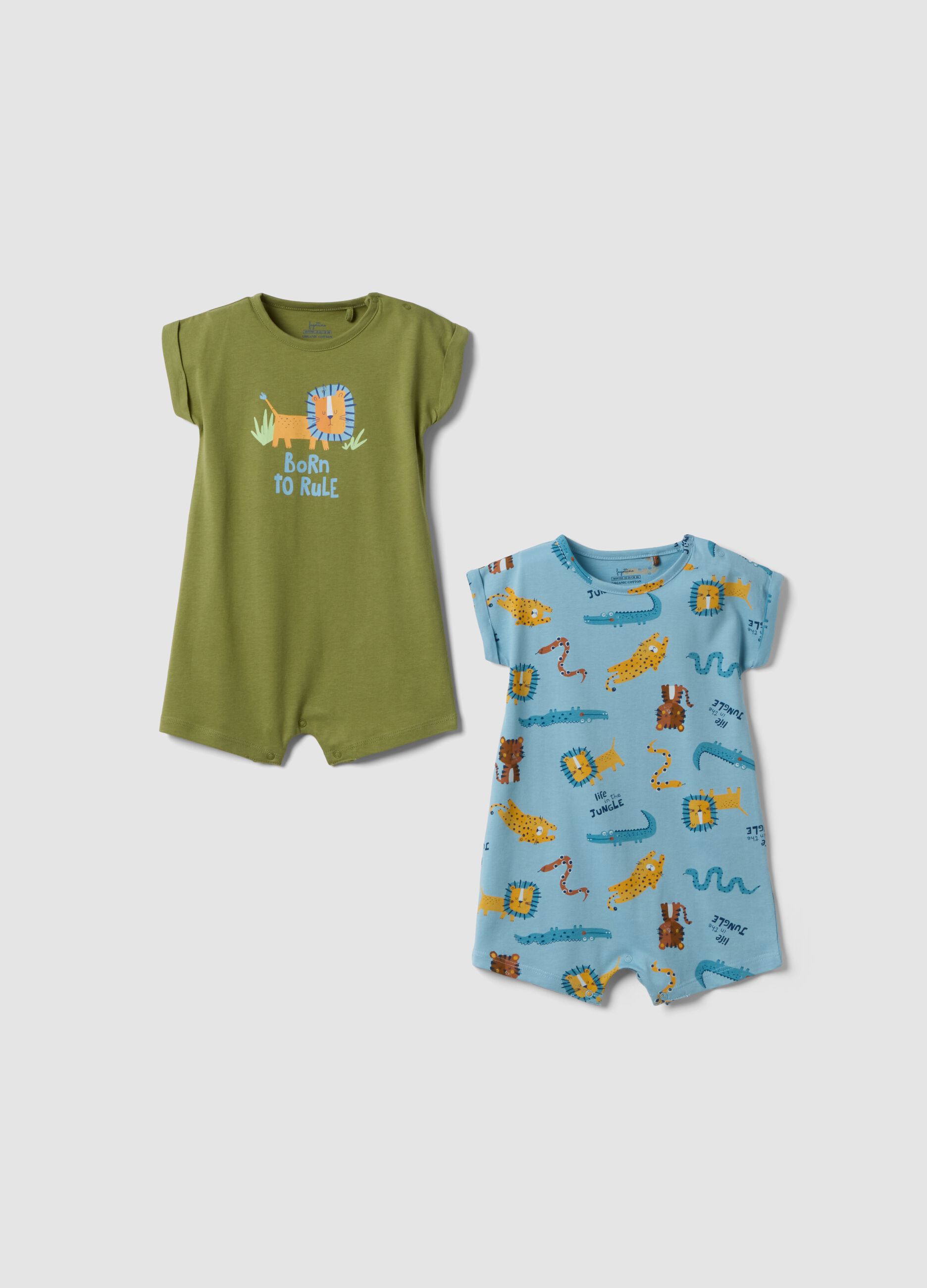 Multi-colored pure cotton baby rompers two-pack with prints