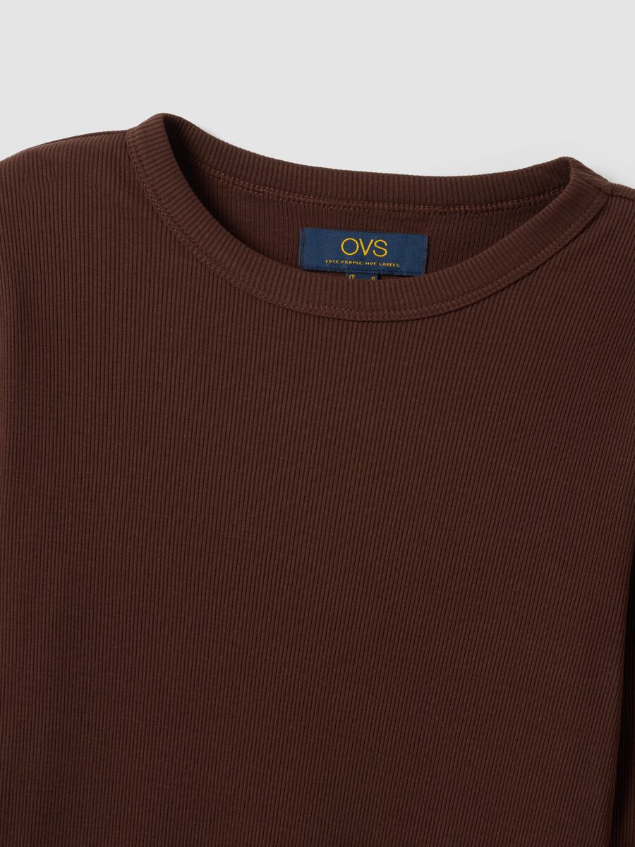 Brown long-sleeve pure cotton T-shirt_5
