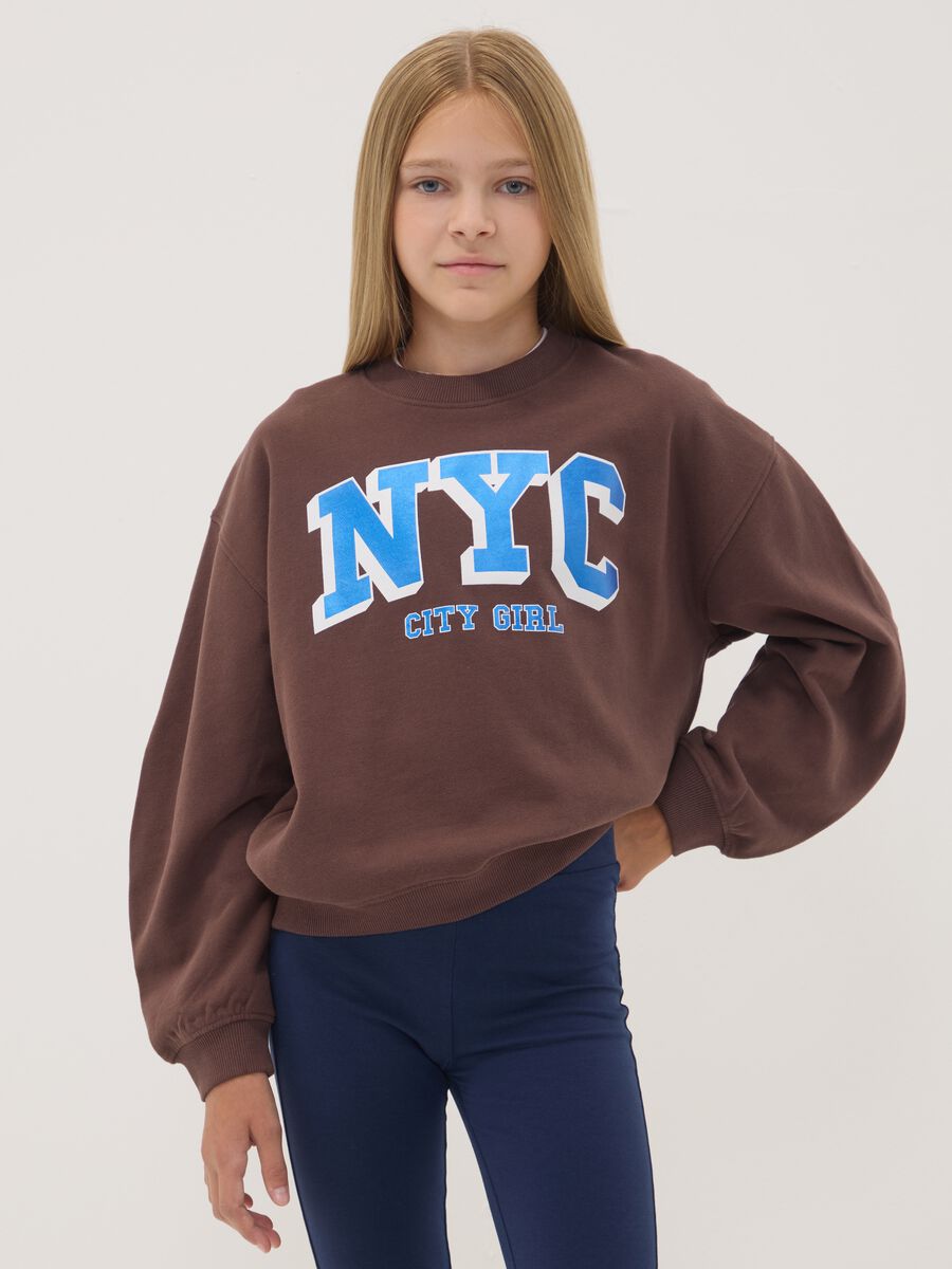 Brown pure cotton sweatshirt with NYC print_0