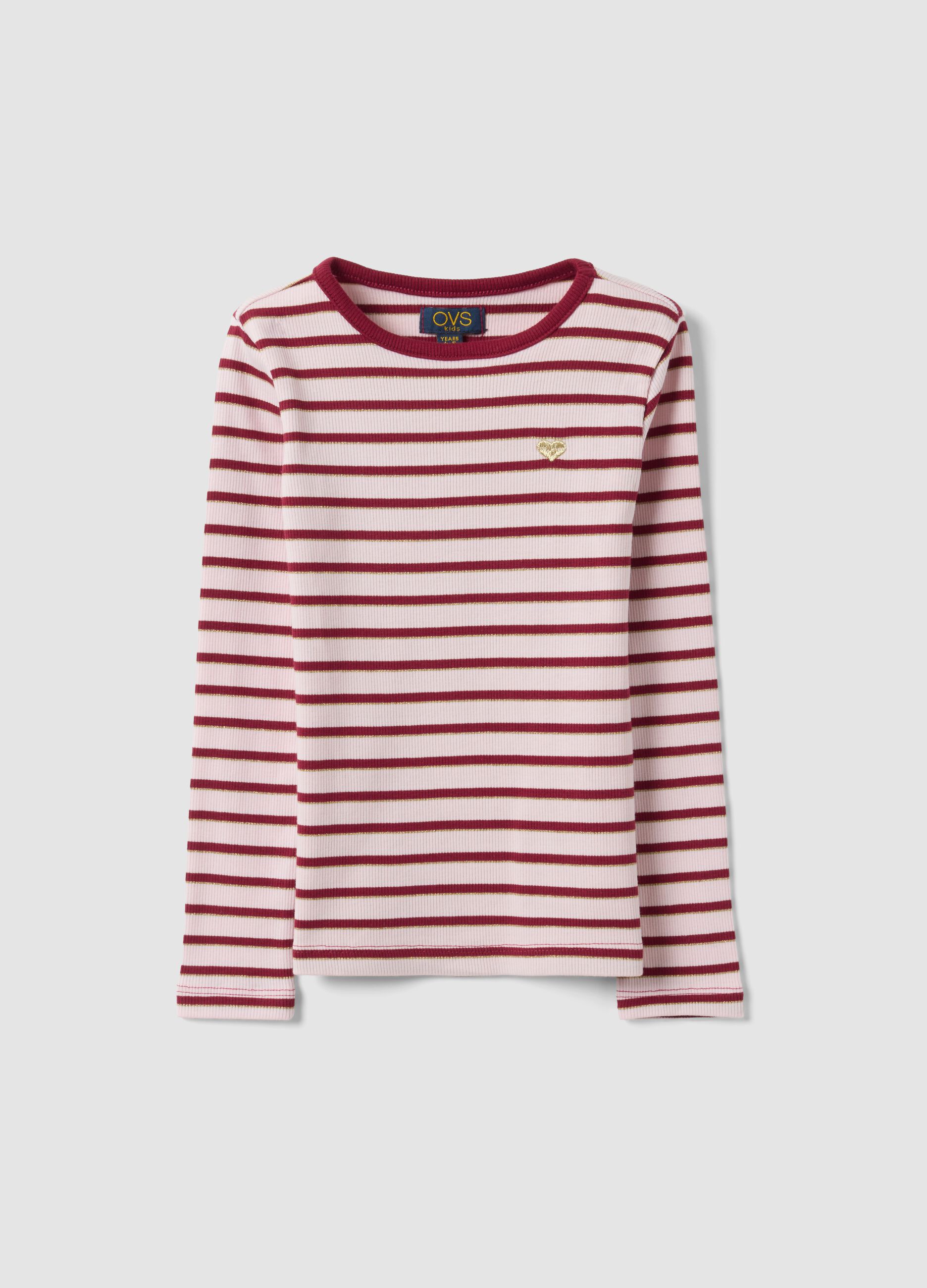 Girls&rsquo; multicolour striped stretch-cotton T-shirt with embroidery