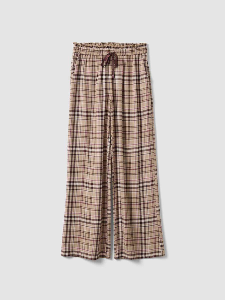 Beige pure viscose checked pyjama trousers_4