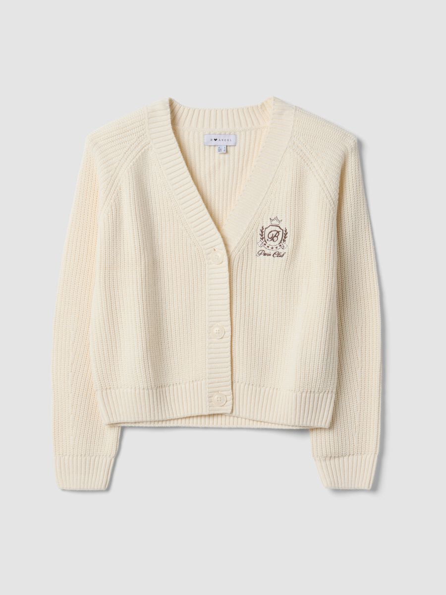 Cardigan beige in misto cotone con scollo profondo a V fitted_4