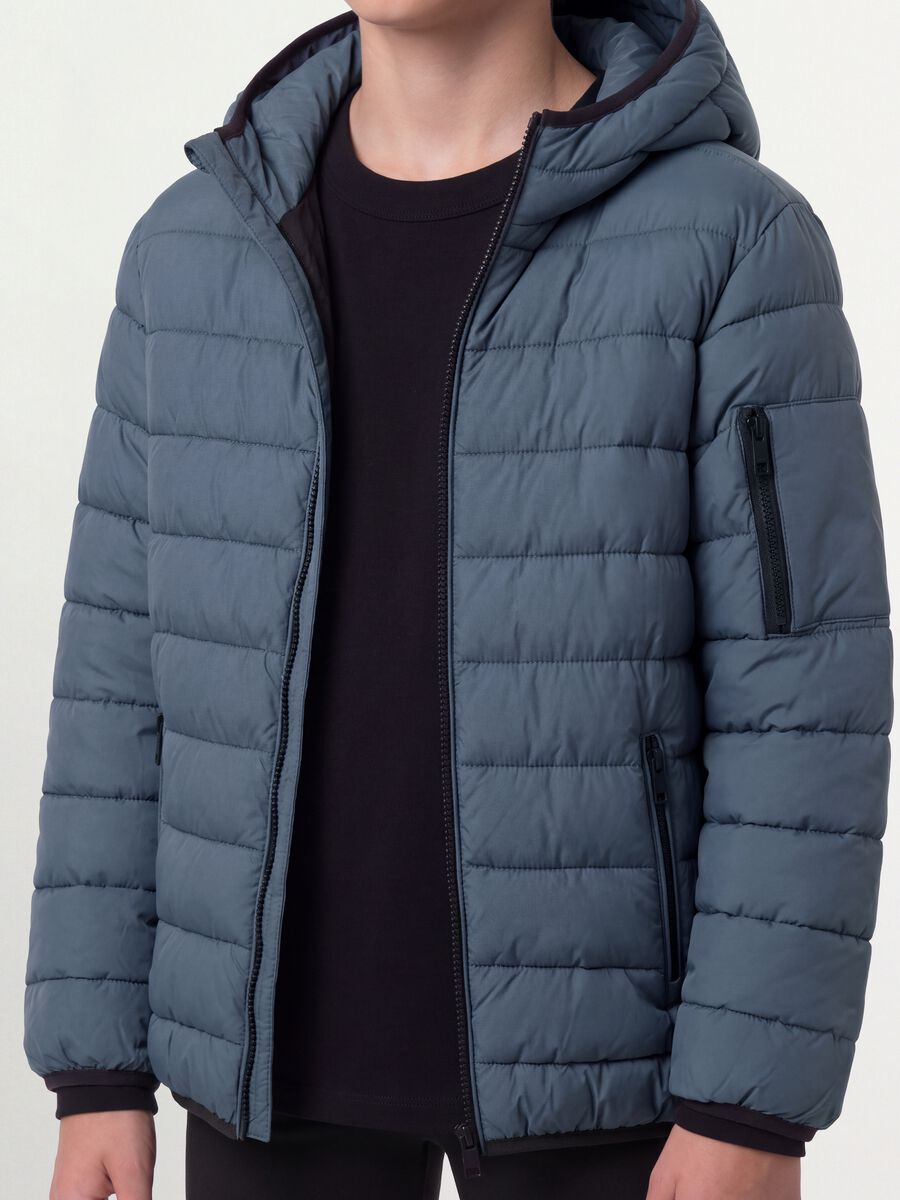 Grey Ultralight padded hooded jacket with zip for boys_3