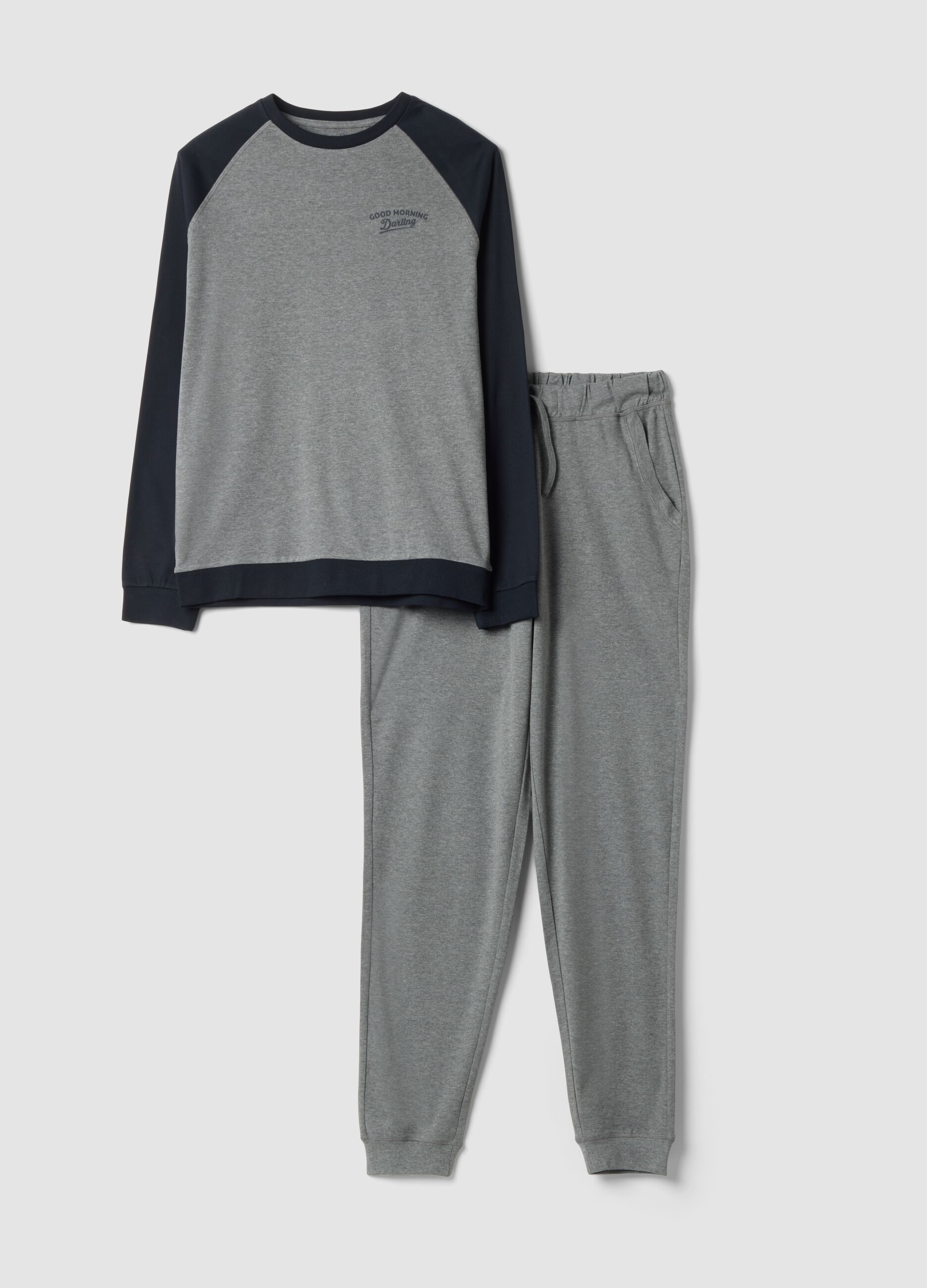 Grey pure organic cotton crew-neck pyjamas