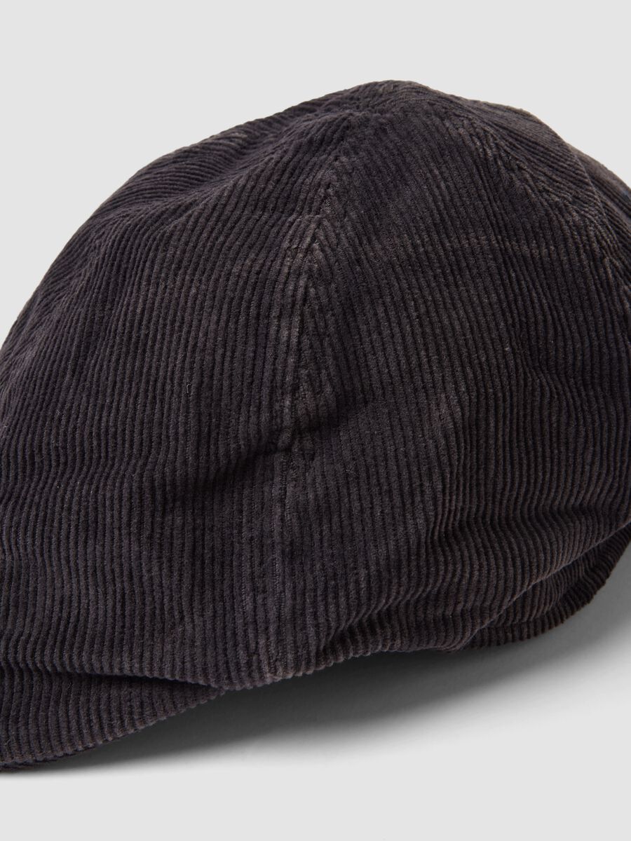 Grey pure cotton ribbed flat cap_1