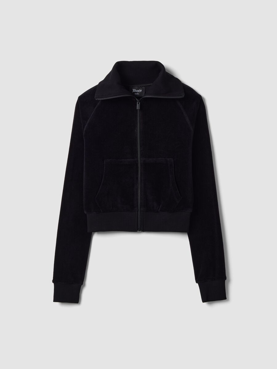 Black Velour Jacket with Rhinestone Logo_0