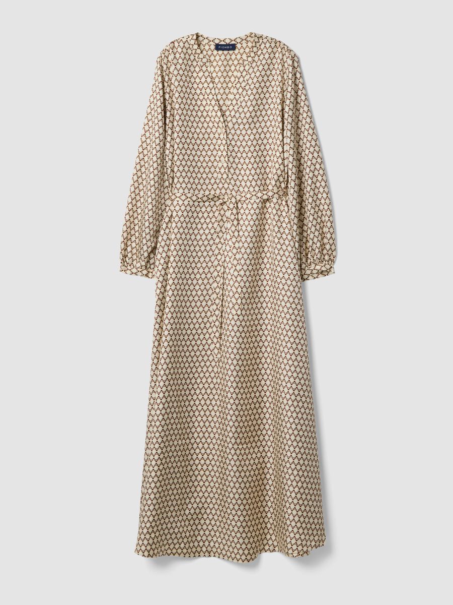 White pure silk slim-fit dress with pattern_0