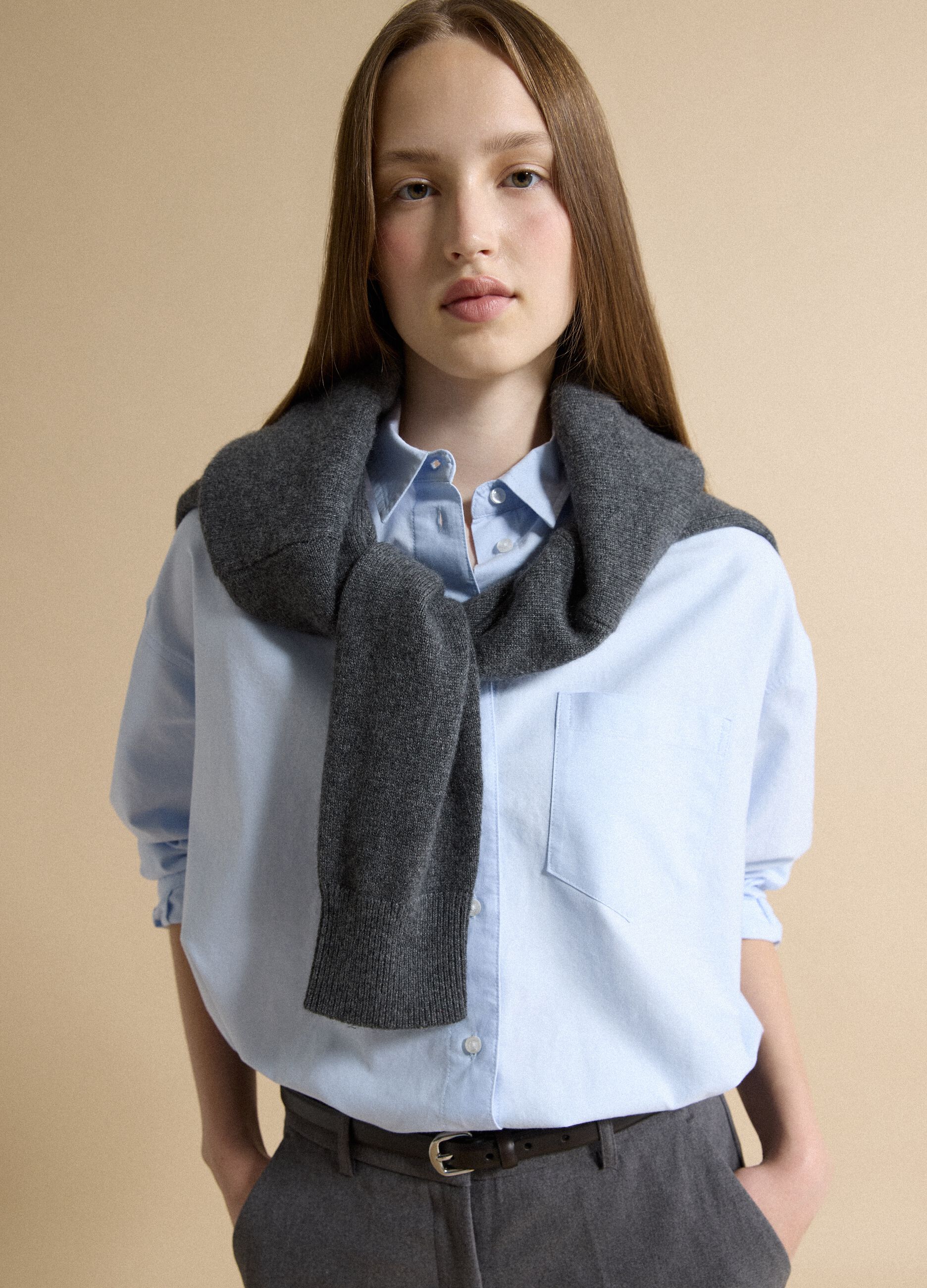 Light blue pure cotton shirt with classic collar, regular fit