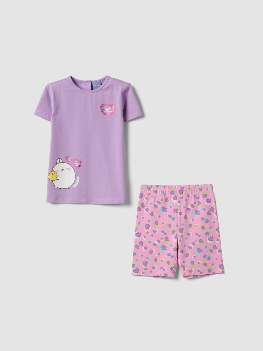 Purple stretch-cotton t-shirt and shorts set for girls, regular fit_0