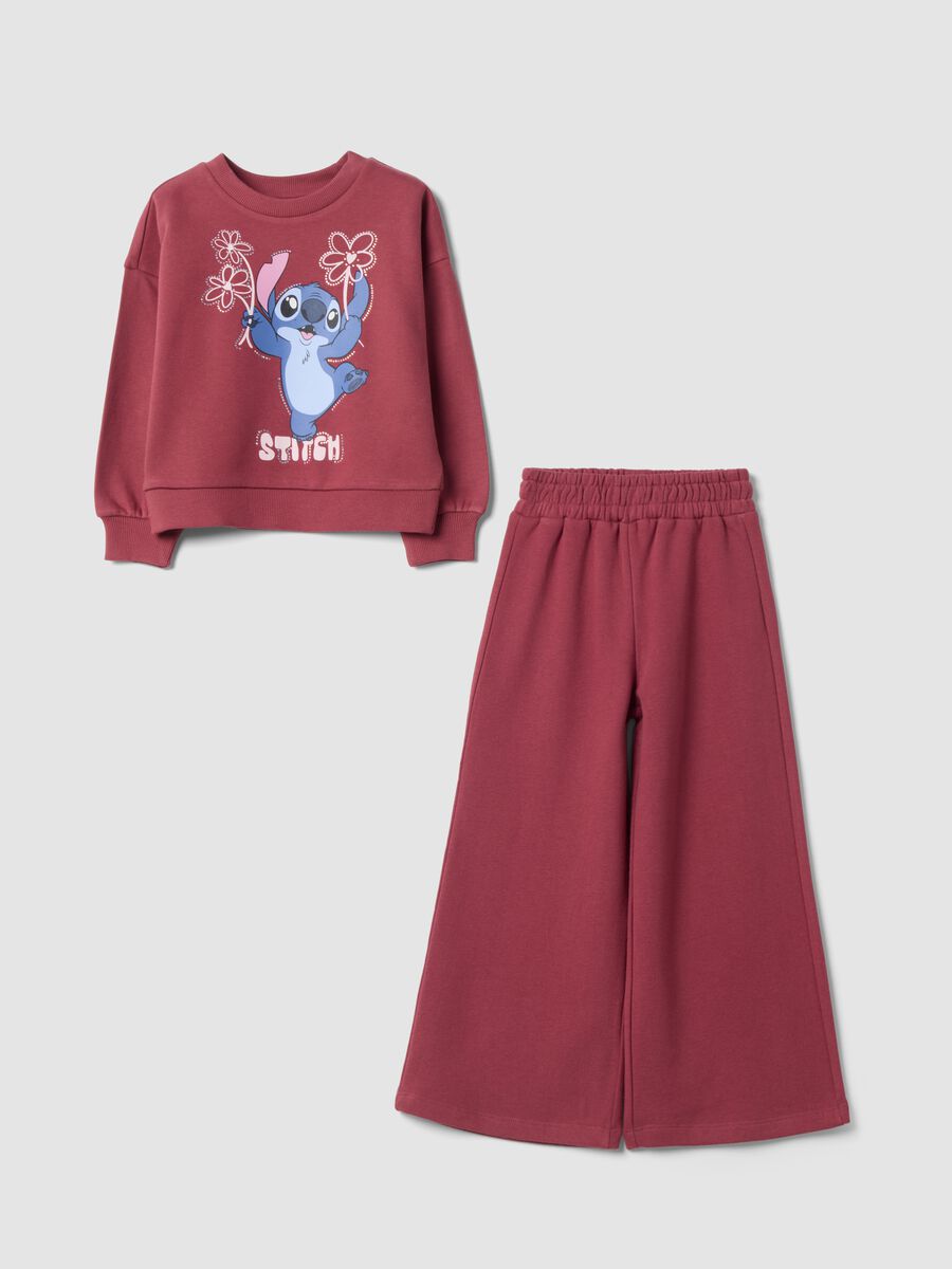 Red cotton-blend jogging set with sweatshirt and Lilo & Stitch print_0