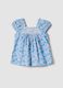 Blue pure cotton floral blouse with frills_0