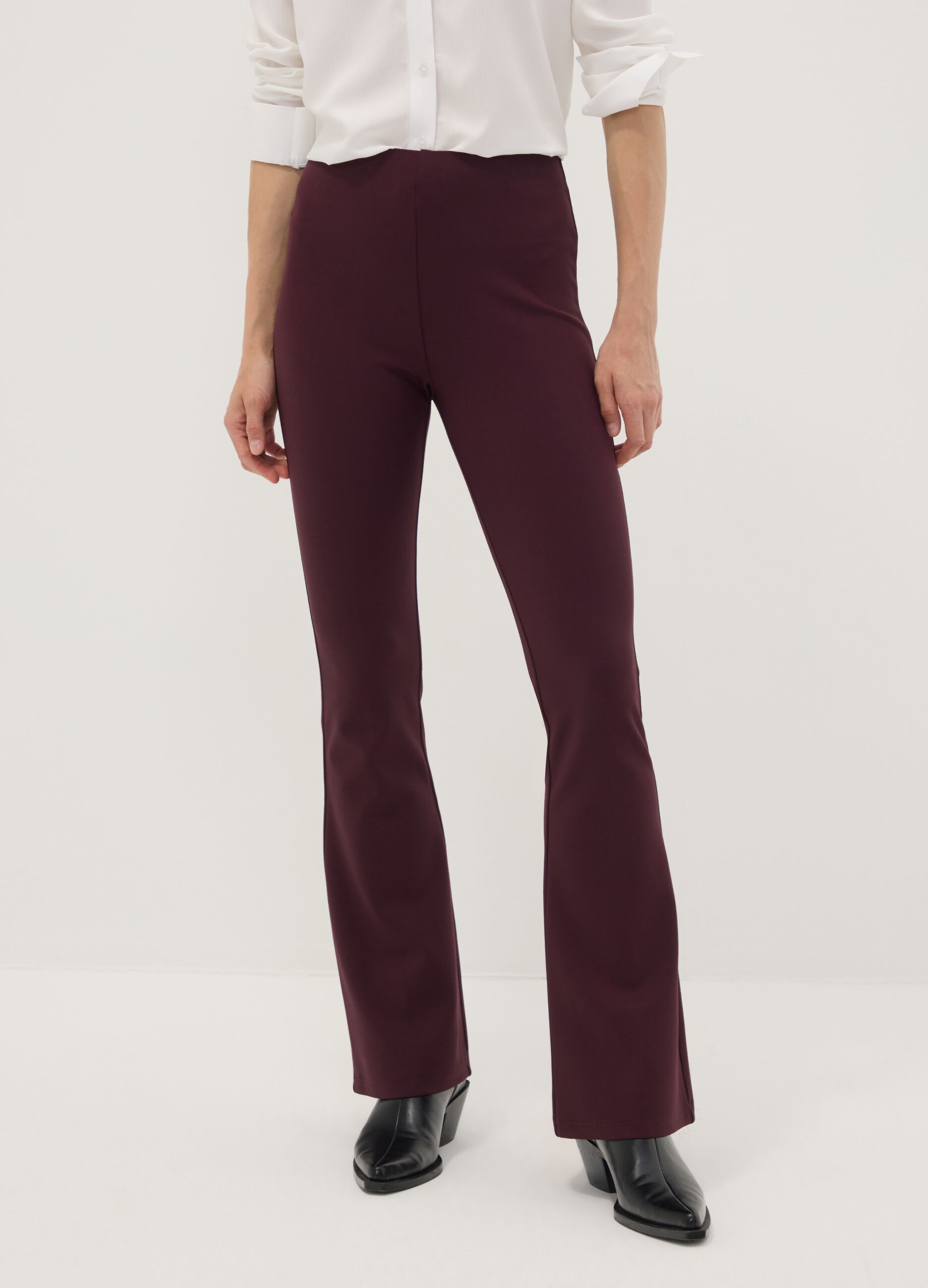 Burgundy flared leggings in stretch viscose Milano knit