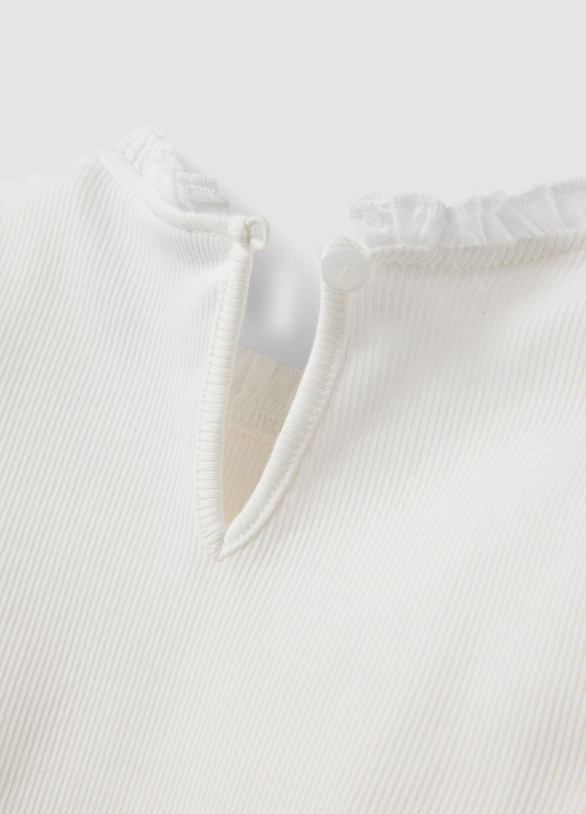 White ribbed organic stretch cotton crew-neck top