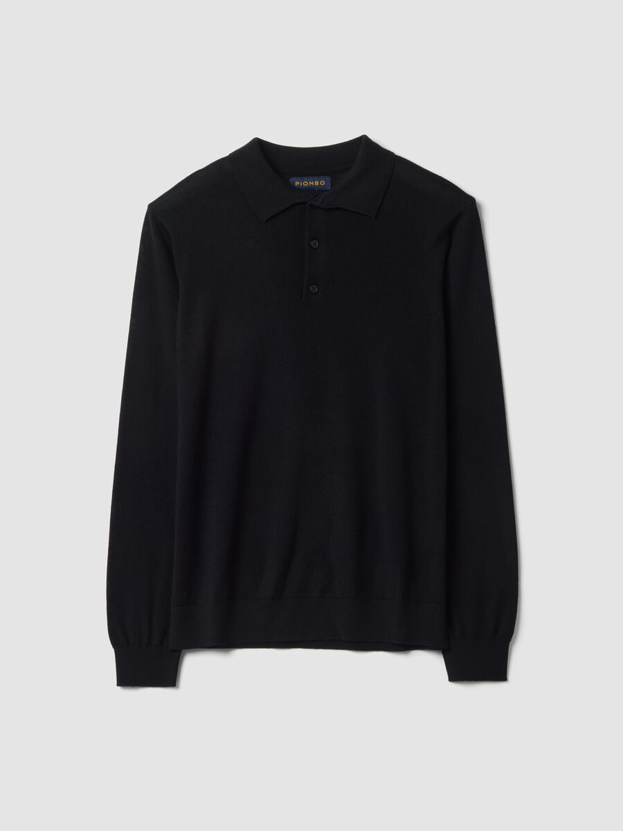 Black pure merino wool polo jumper with polo collar_4