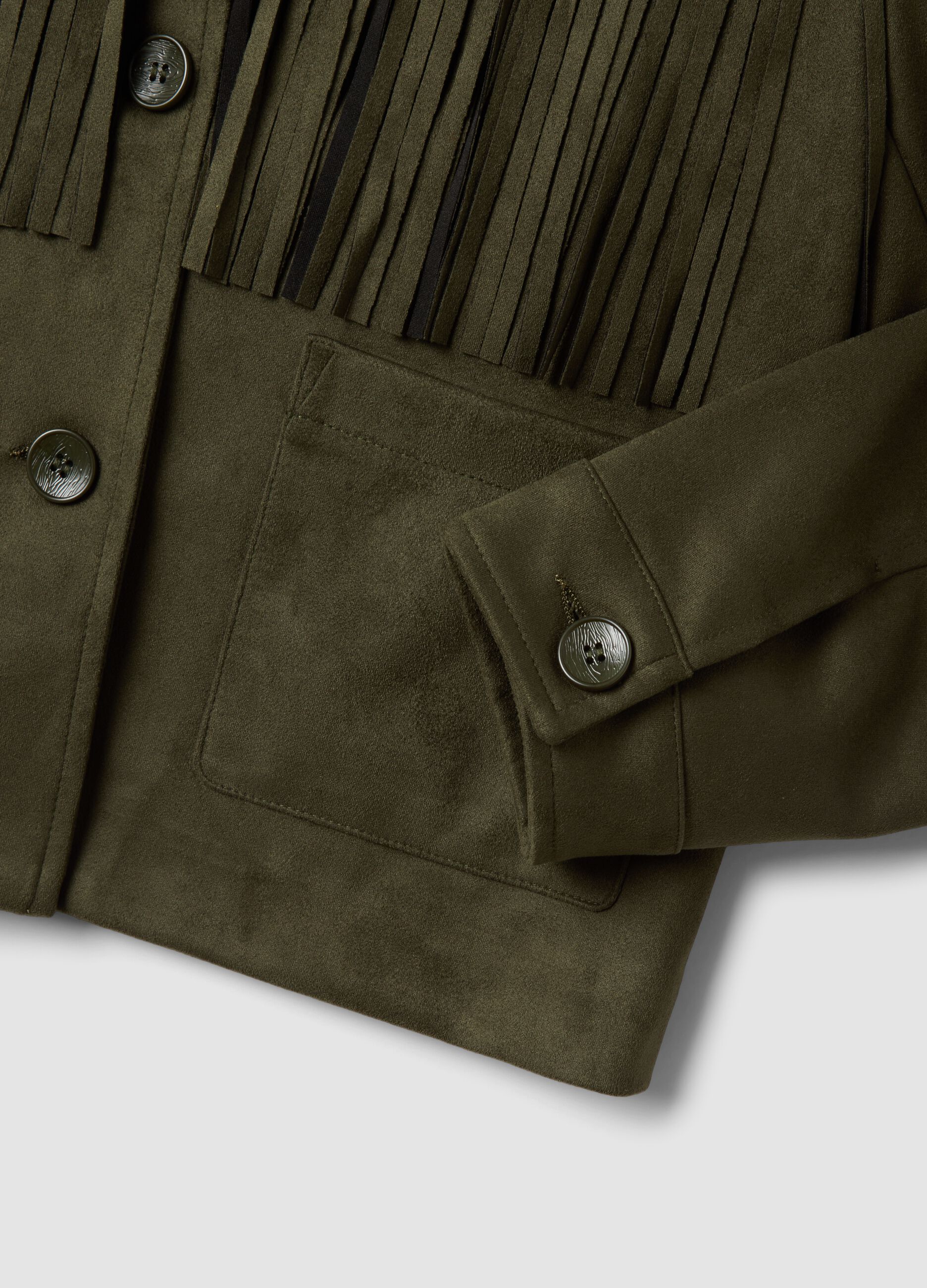 Green fringed jacket with patch pockets