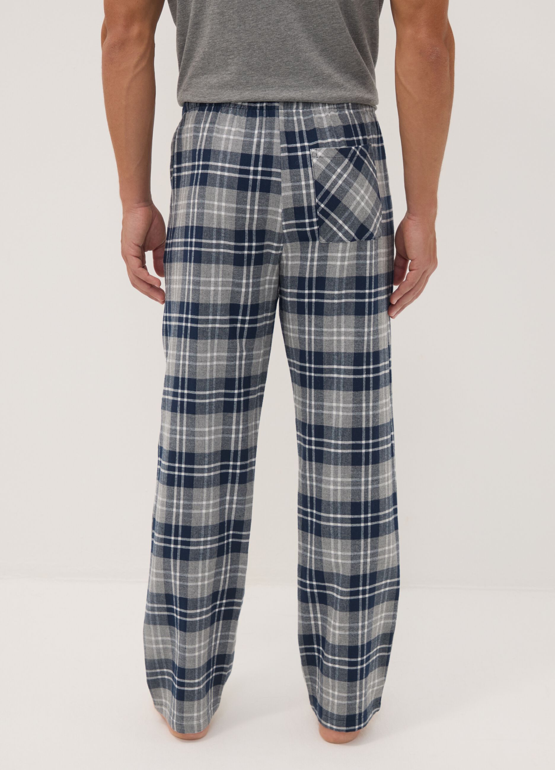 Pantaloni pigiama blu e grigi in flanella di puro cotone organico a quadri