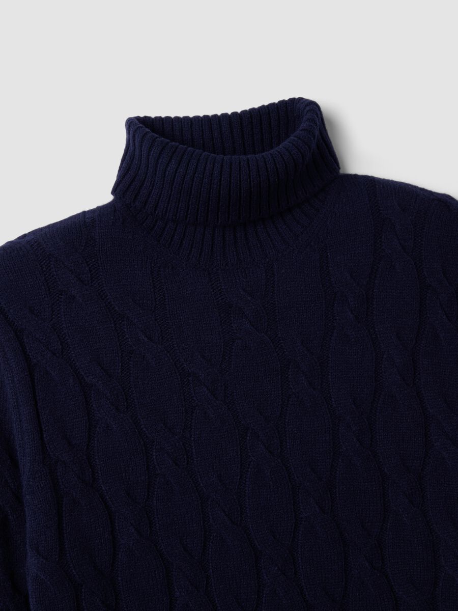 Navy blue cable-knit wool-blend regular-fit roll-neck jumper_5