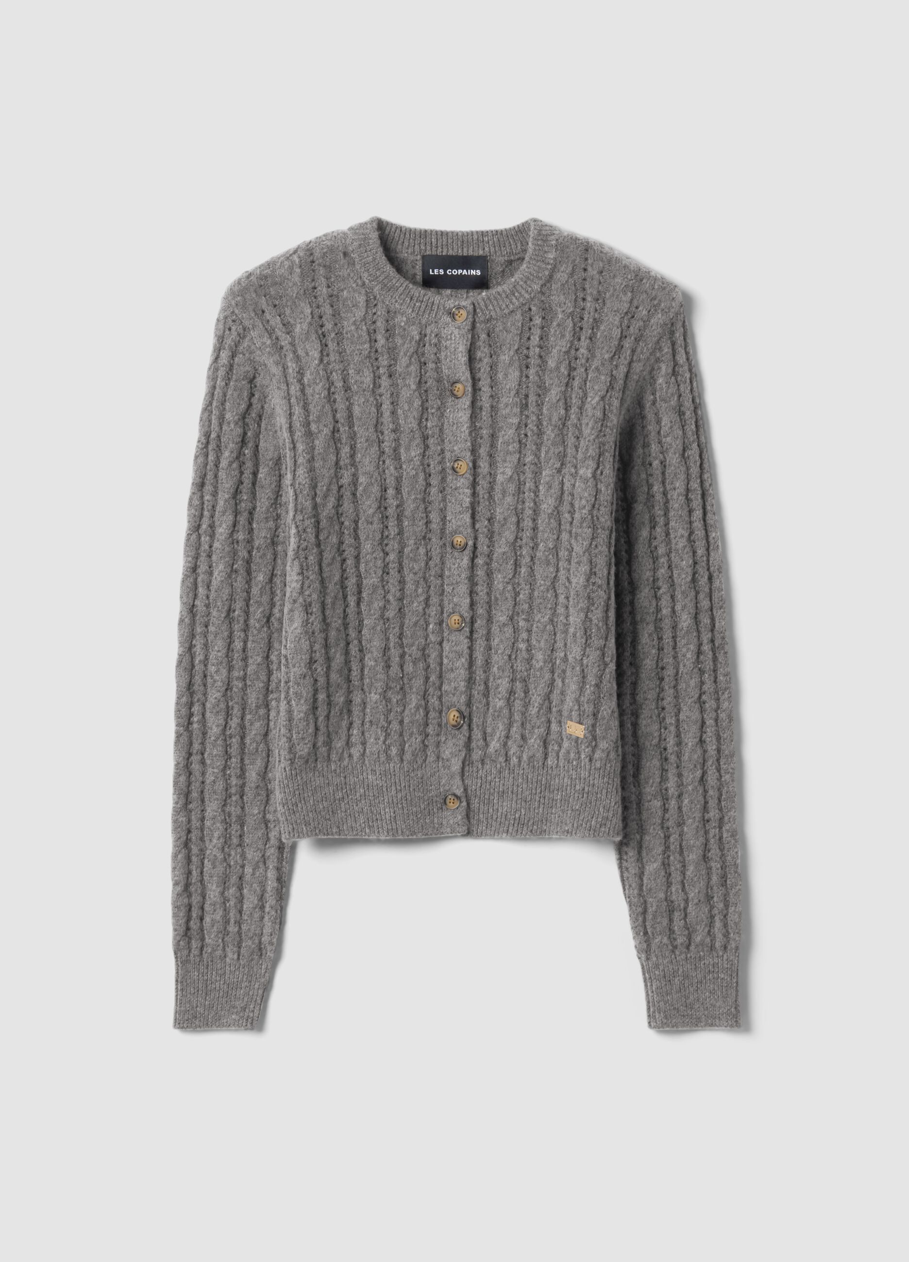 Grey cable-knit wool-blend cardigan