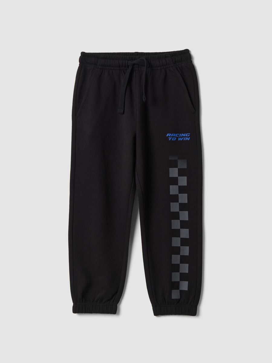 Black pure cotton jogger trousers with check print_0