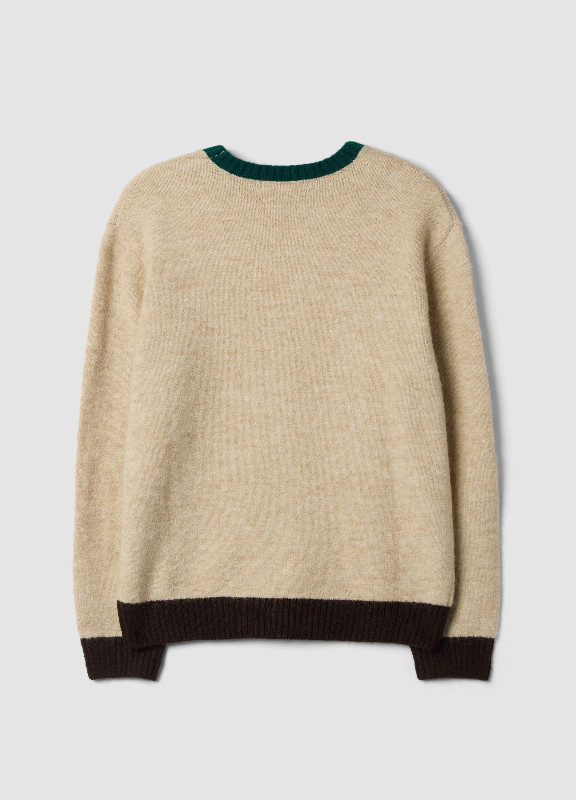 Beige crew-neck jumper in stretch wool and alpaca, regular fit