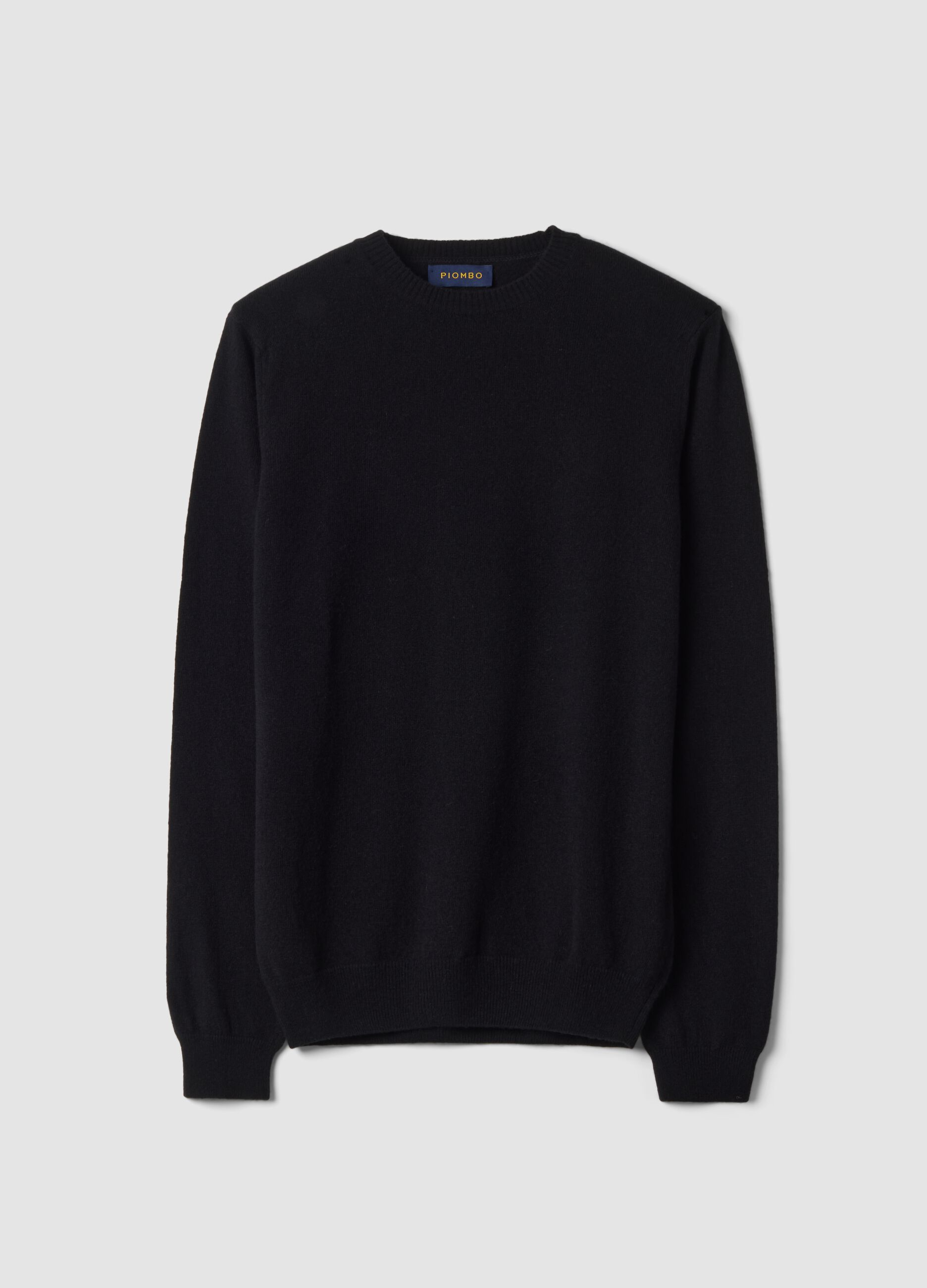 Black pure wool crew-neck jumper, regular fit