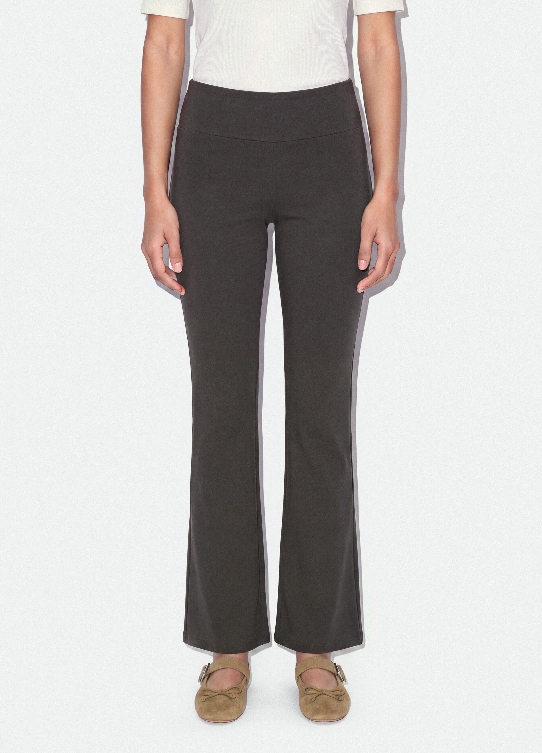 Grey stretch cotton flared trousers