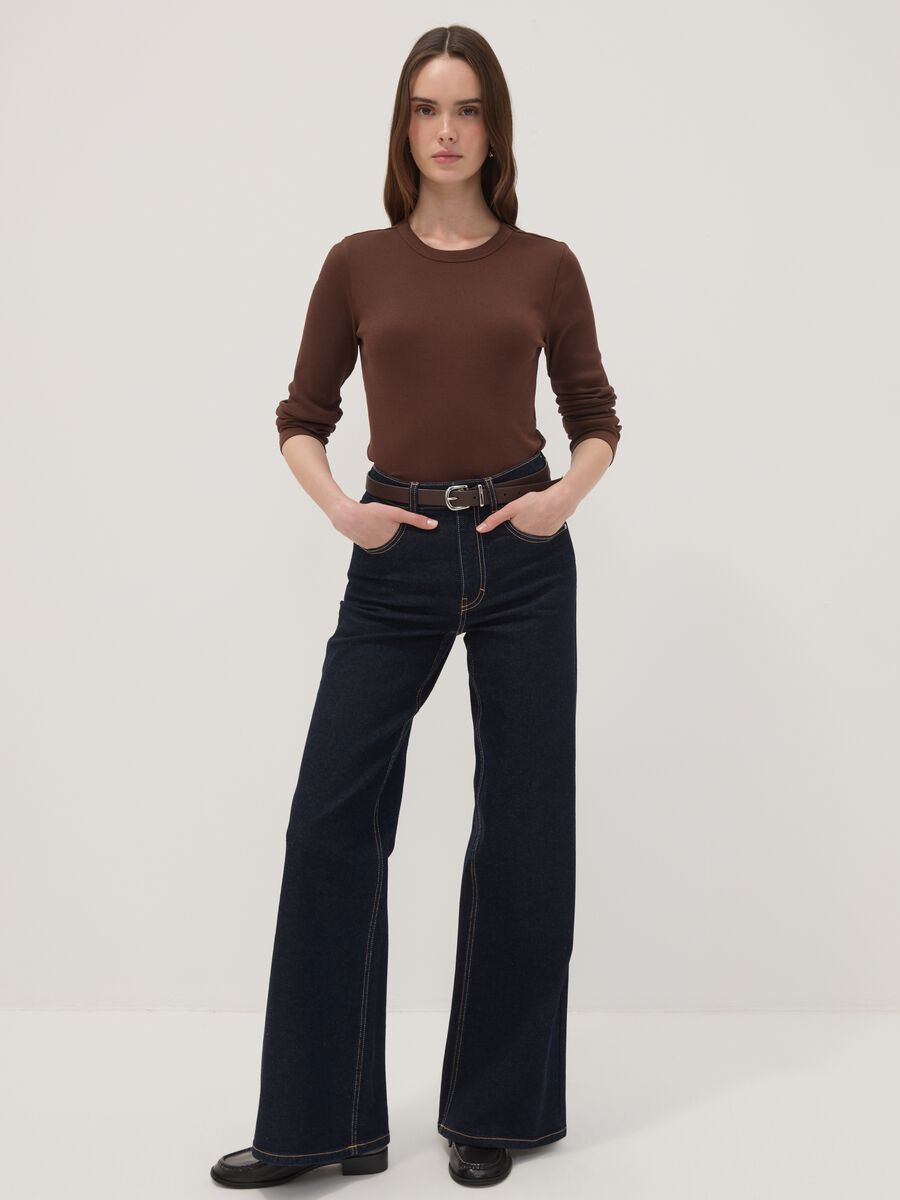 Brown long-sleeve pure cotton T-shirt_1