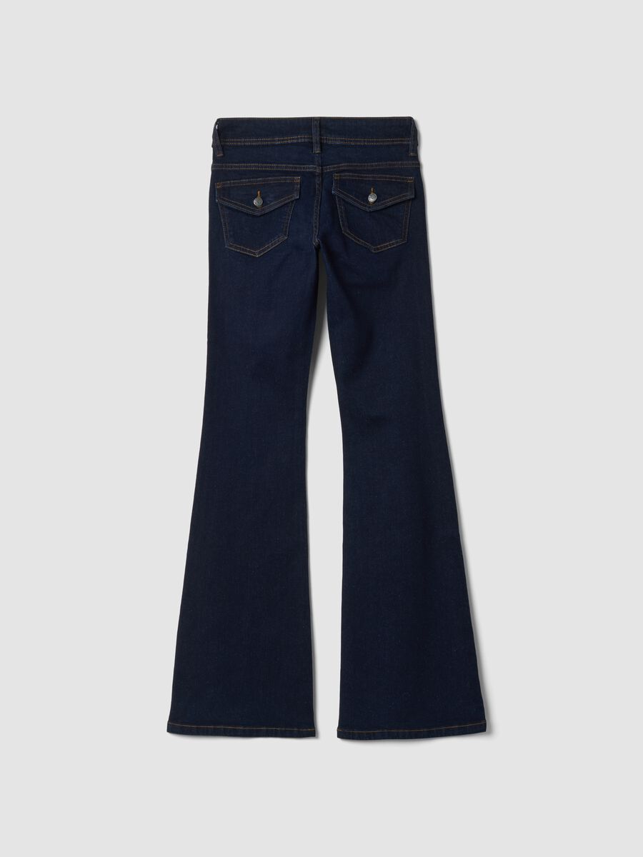 Jeans blu flare in cotone elasticizzato_7