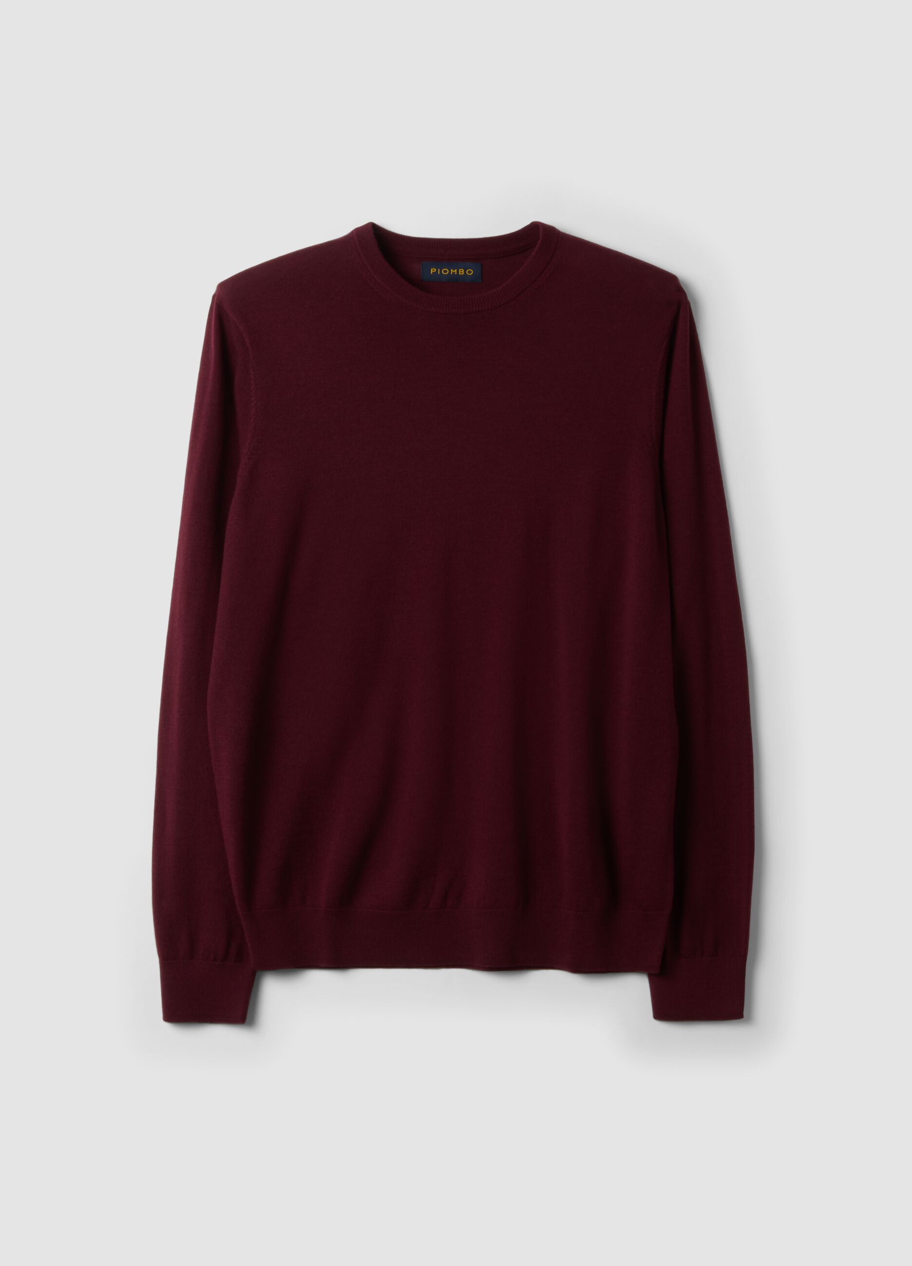 Burgundy merino wool crew-neck jumper, regular fit