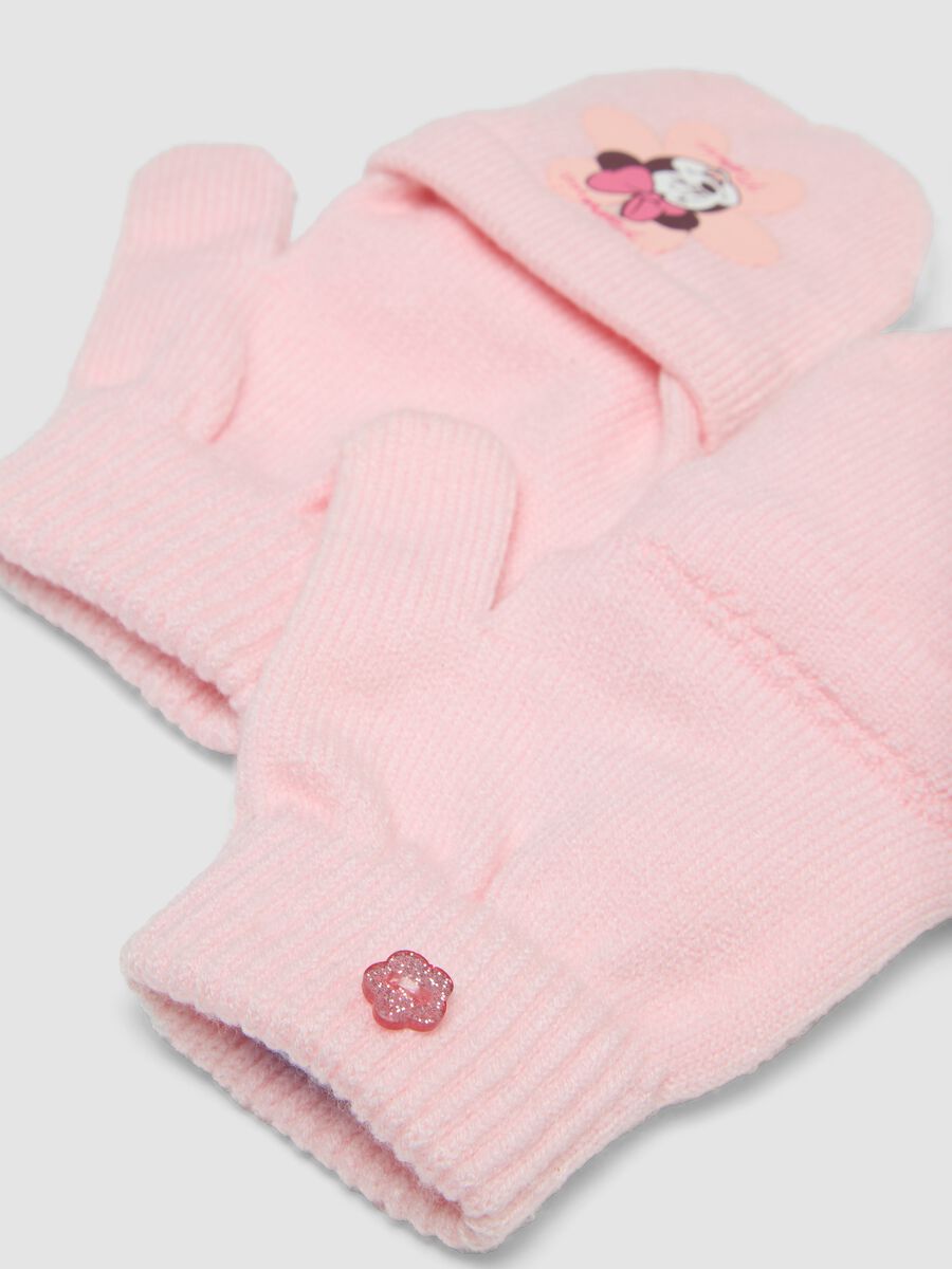 Pink viscose-blend gloves with convertible mitten flap and Minnie motif_2