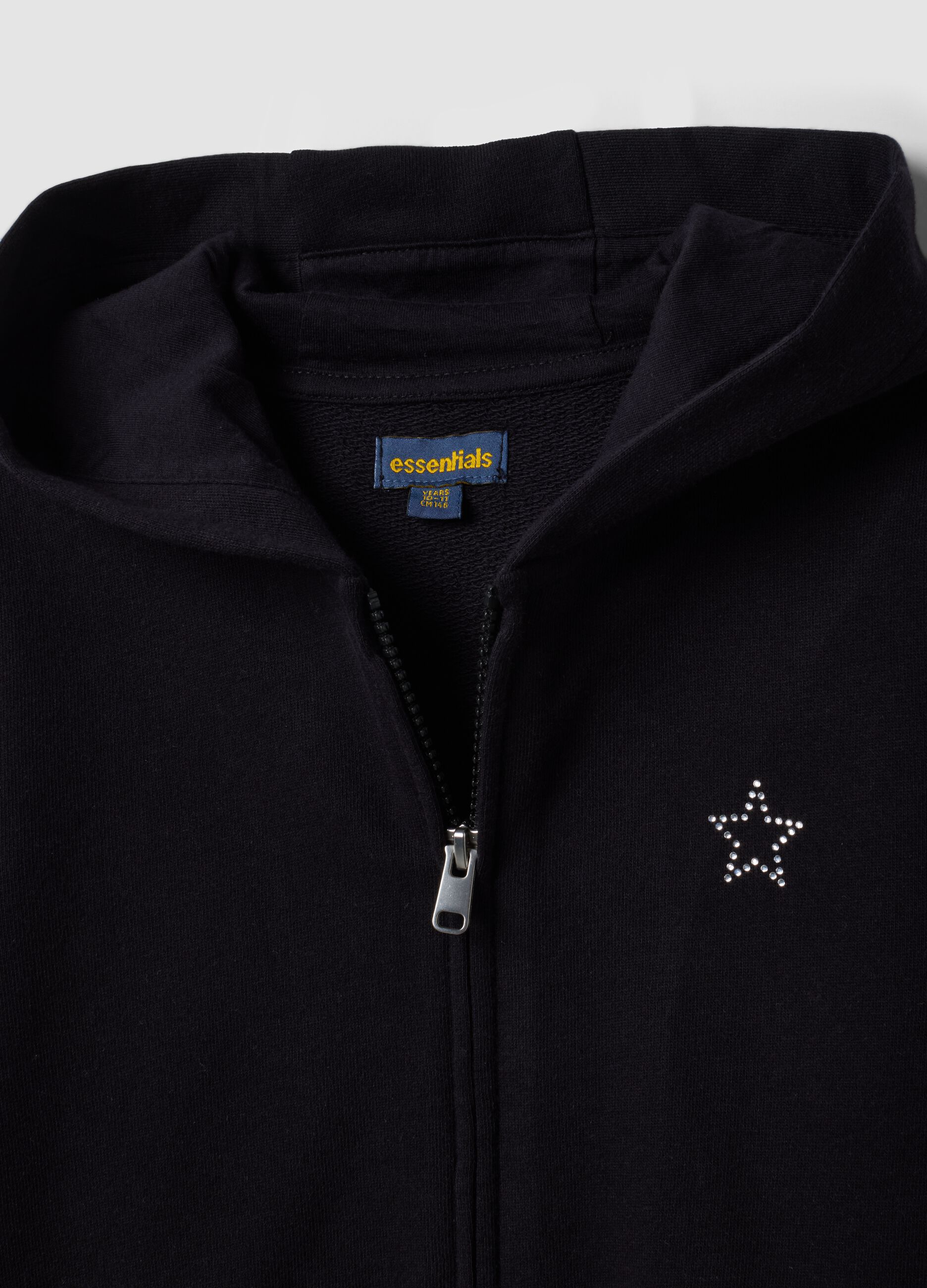 Black organic cotton hoodie with star detail for girls