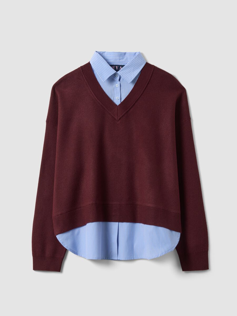 Red viscose-blend top with layered look_0