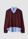 Red viscose-blend top with layered look_0