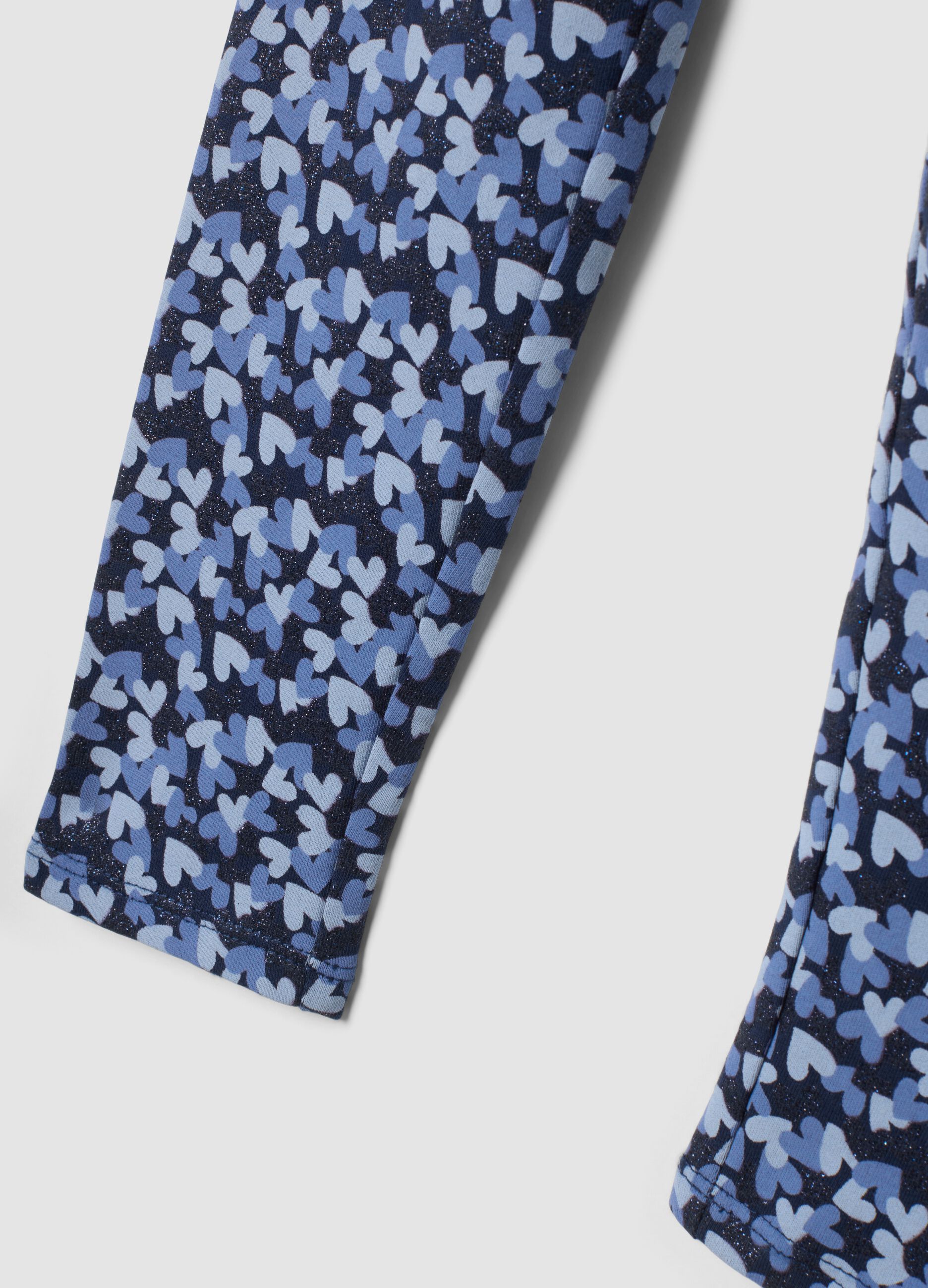 Leggings blu skinny in cotone organico elasticizzato con fantasia a cuori