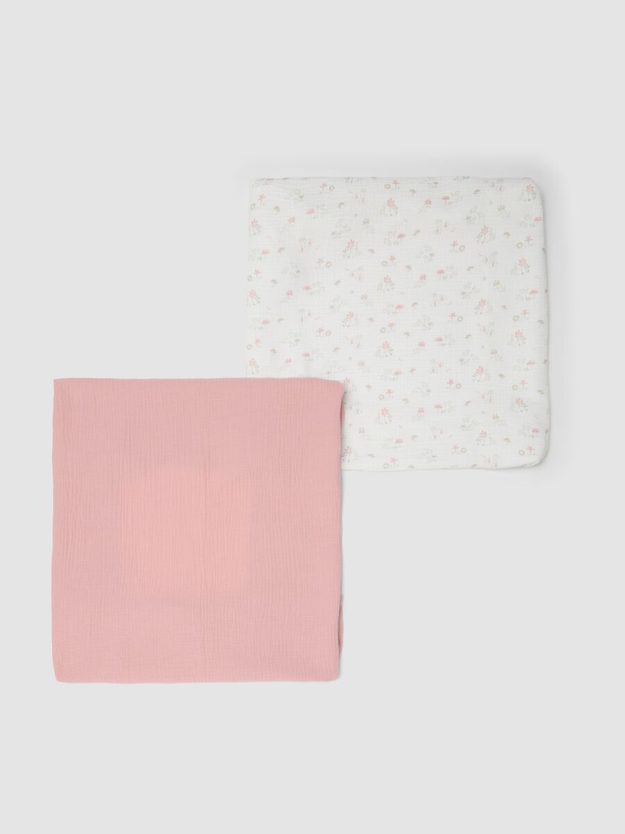 Two-pack of multicoloured pure cotton blankets for newborn girls_0