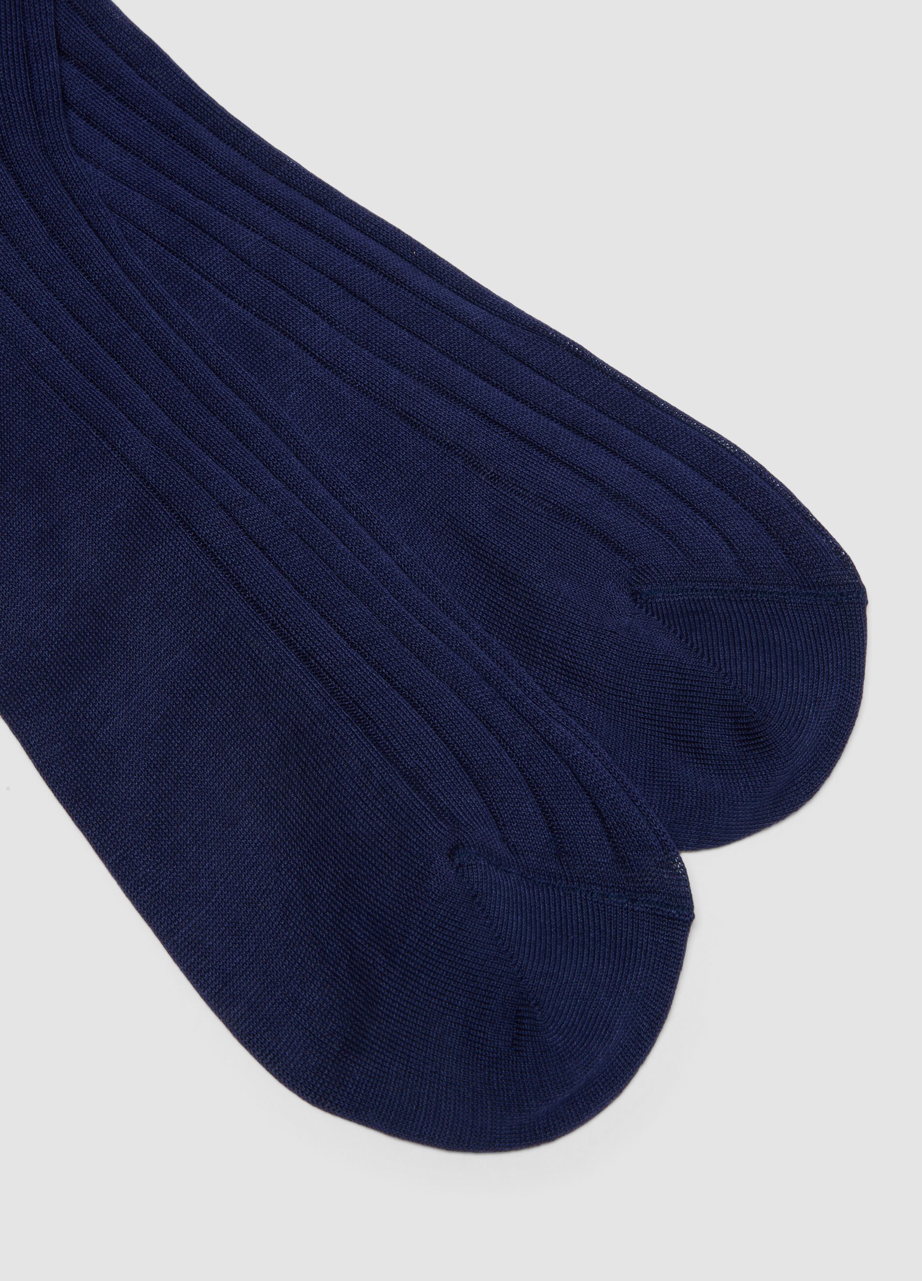 Long blue ribbed socks in pure cotton
