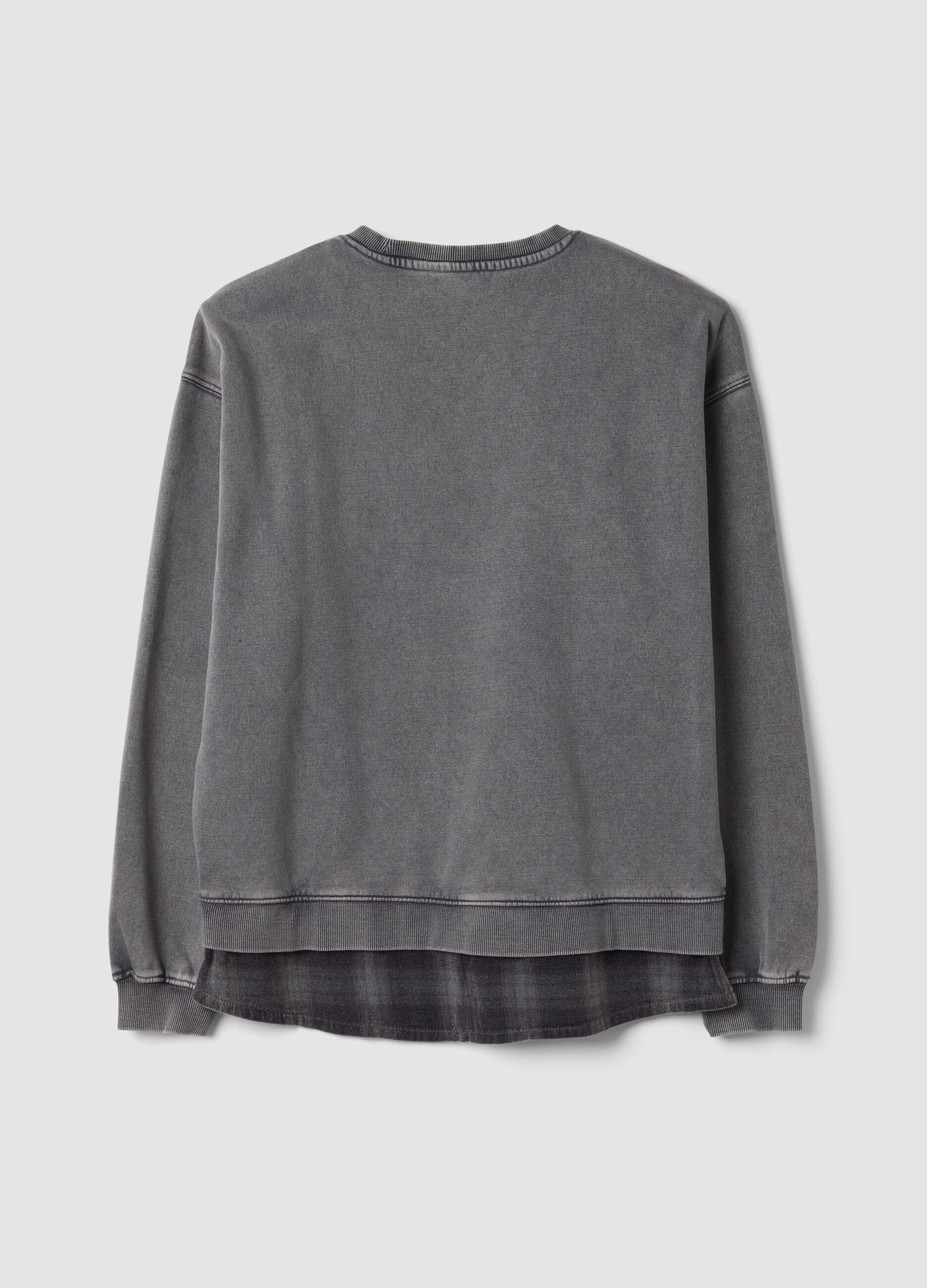 Felpa grigio scuro melange in misto cotone con inserto camicia regular fit