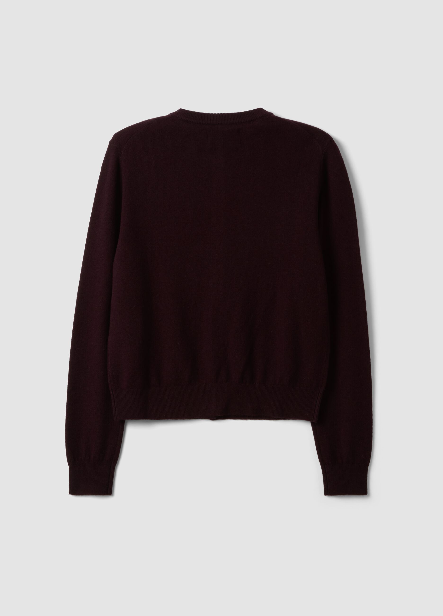Purple pure wool crew-neck cardigan with buttons, regular fit
