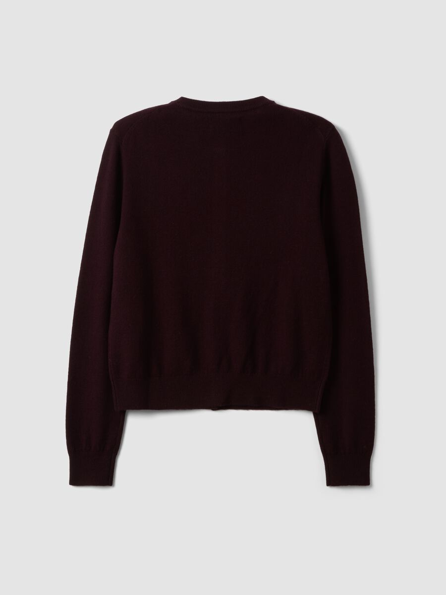 Purple pure wool crew-neck cardigan with buttons, regular fit_6