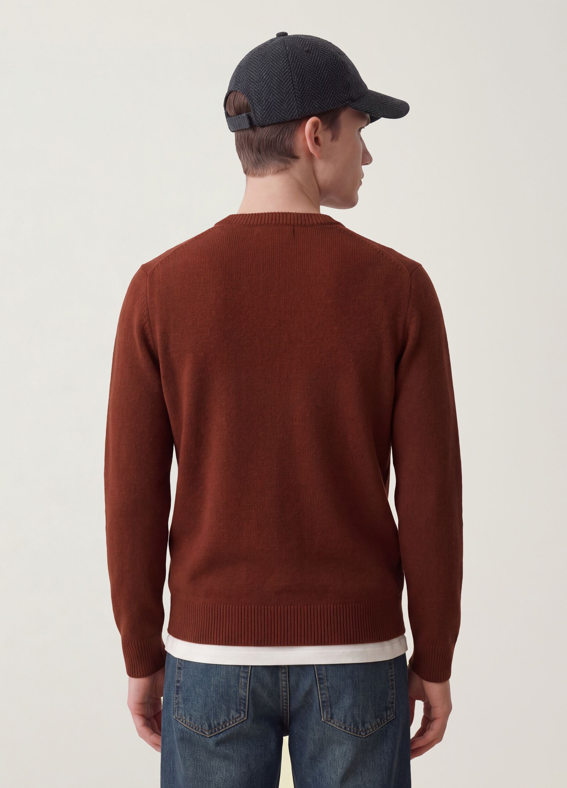 Maglia marrone girocollo in jersey knit regular fit