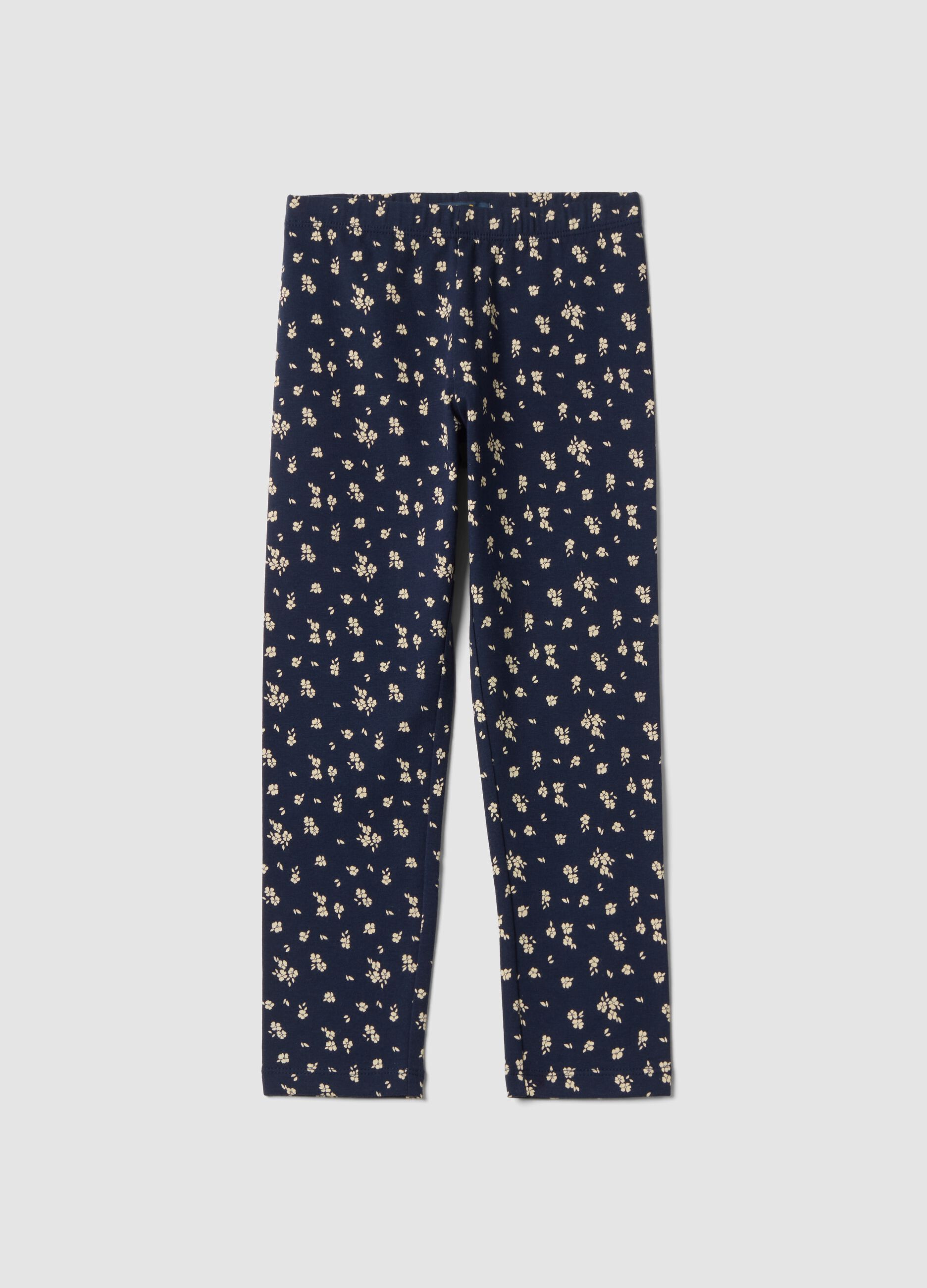 Blue floral stretch organic cotton leggings