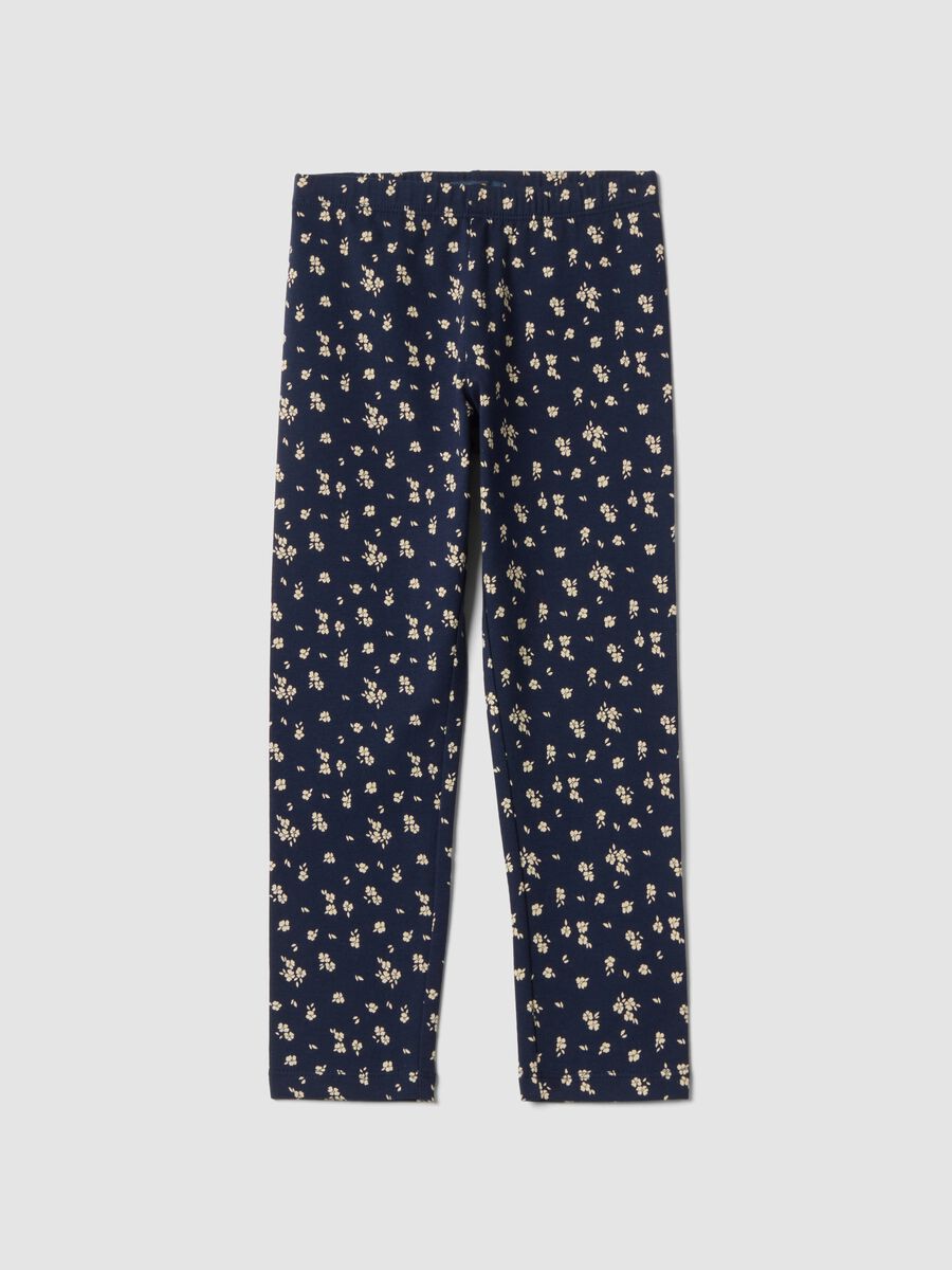 Blue floral stretch organic cotton leggings_0